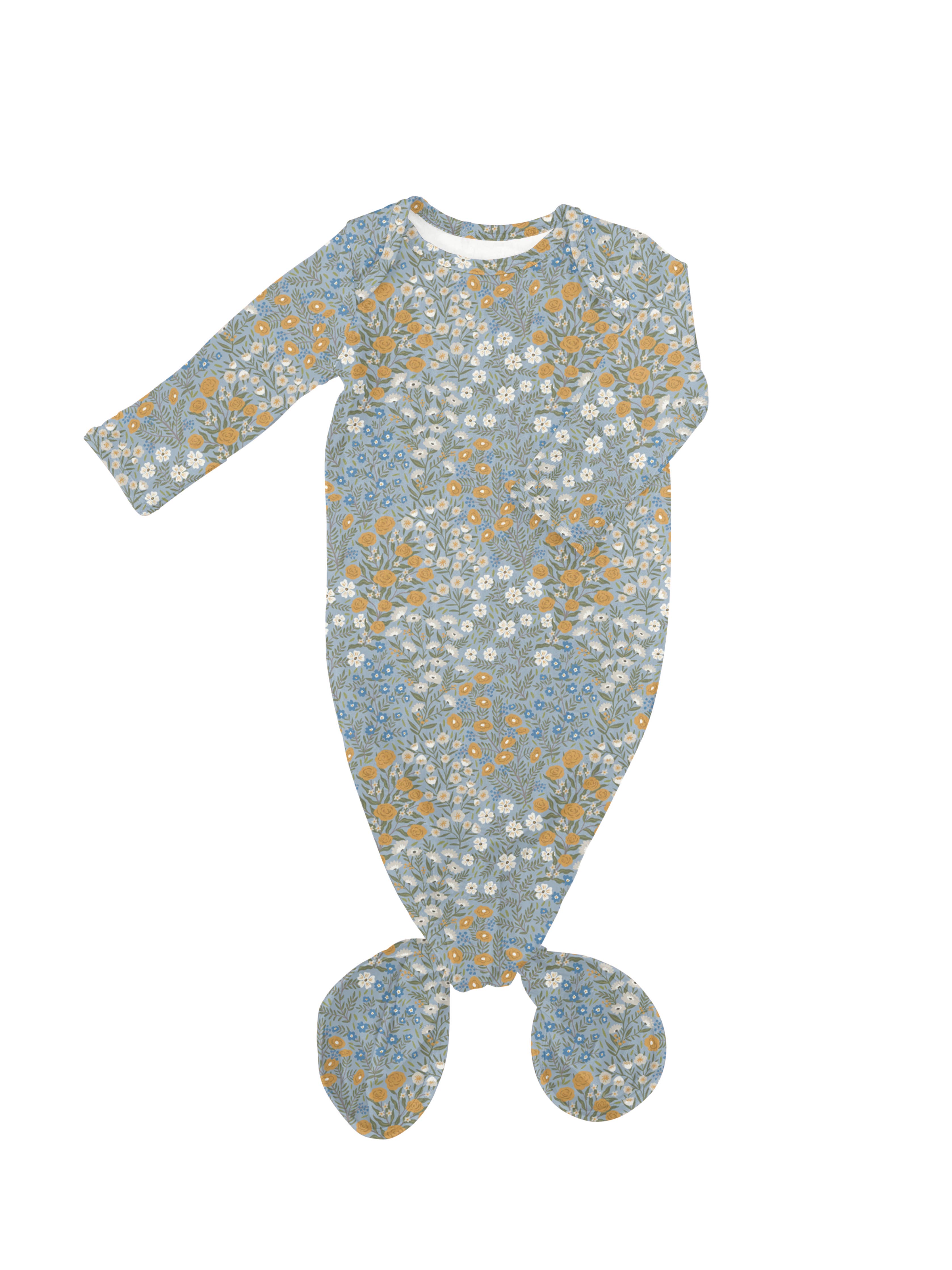 Blue Meadows - Knotted Infant Gown - Premium Baby Sleepwear from Goosies - Just $29.95! Shop now at Pat's Monograms