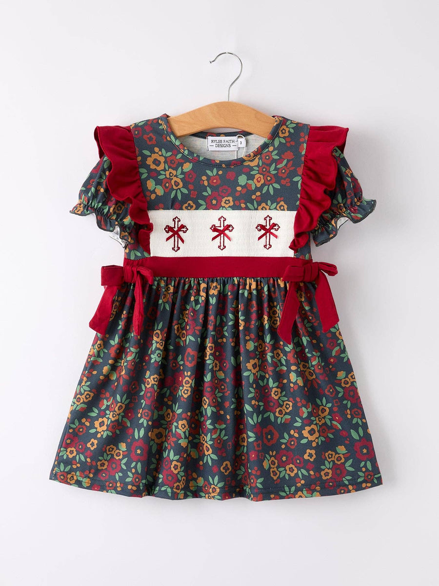 Vintage Floral Smocked Cross Bishop Dress - Premium Baby & Toddler Dresses from Rylee Faith Designs - Just $28.95! Shop now at Pat's Monograms