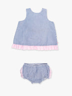 Baby Girls Blue Seersucker Ruffle Swing Top & Bloomer Set - Premium Baby & Toddler Outfits from RuffleButts + RuggedButts - Just $45.95! Shop now at Pat's Monograms