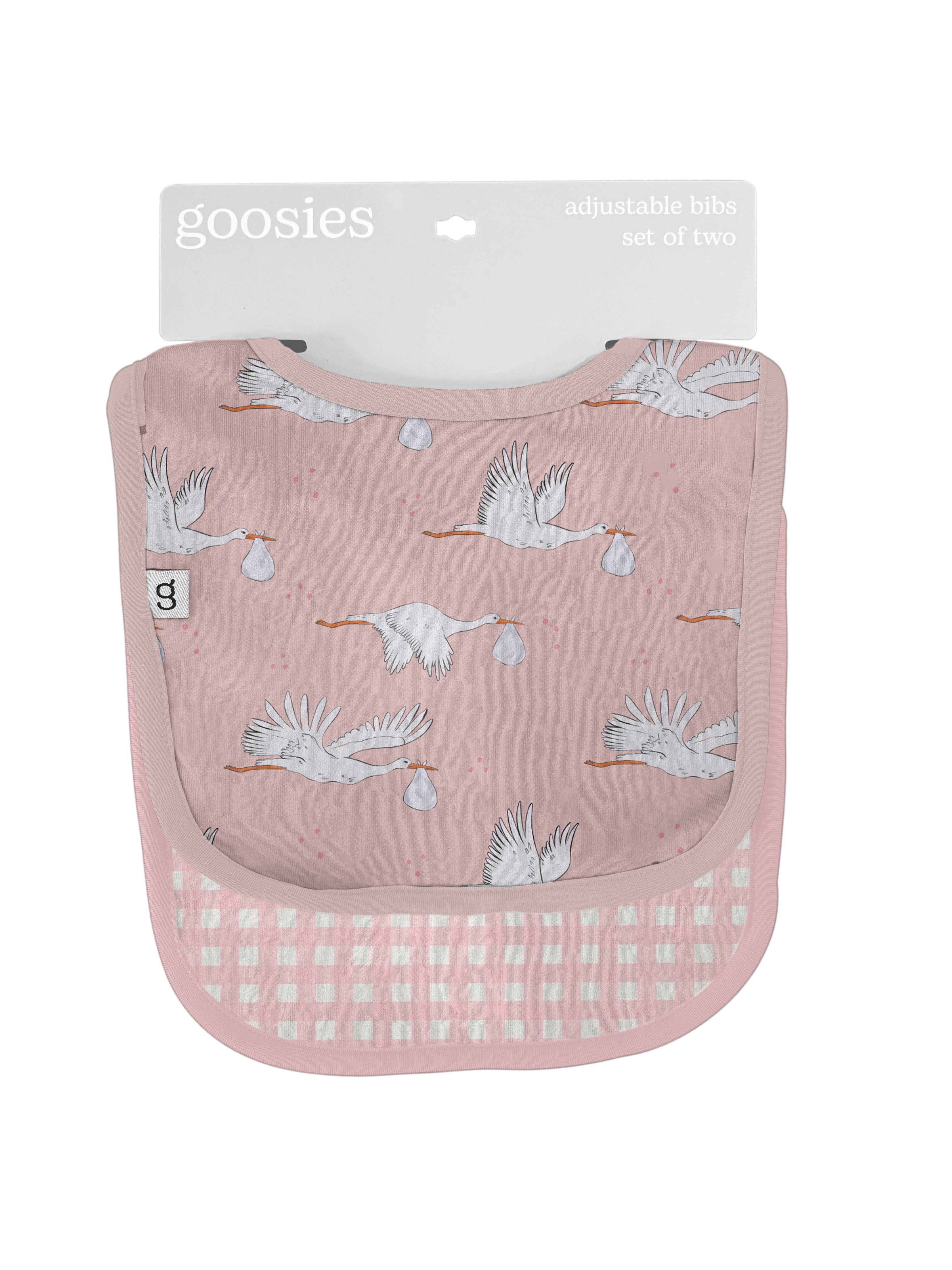 Bib Set - Pink Storks/Gingham - Premium Baby Accessories from Goosies - Just $26.95! Shop now at Pat's Monograms