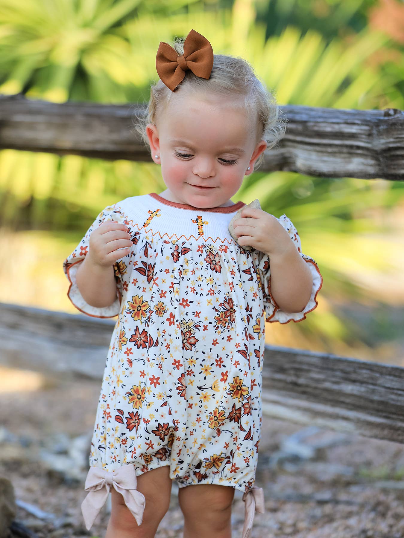 Colorful Floral Smocked Cross Baby Girl Romper - Premium  from Rylee Faith Designs - Just $24.95! Shop now at Pat's Monograms