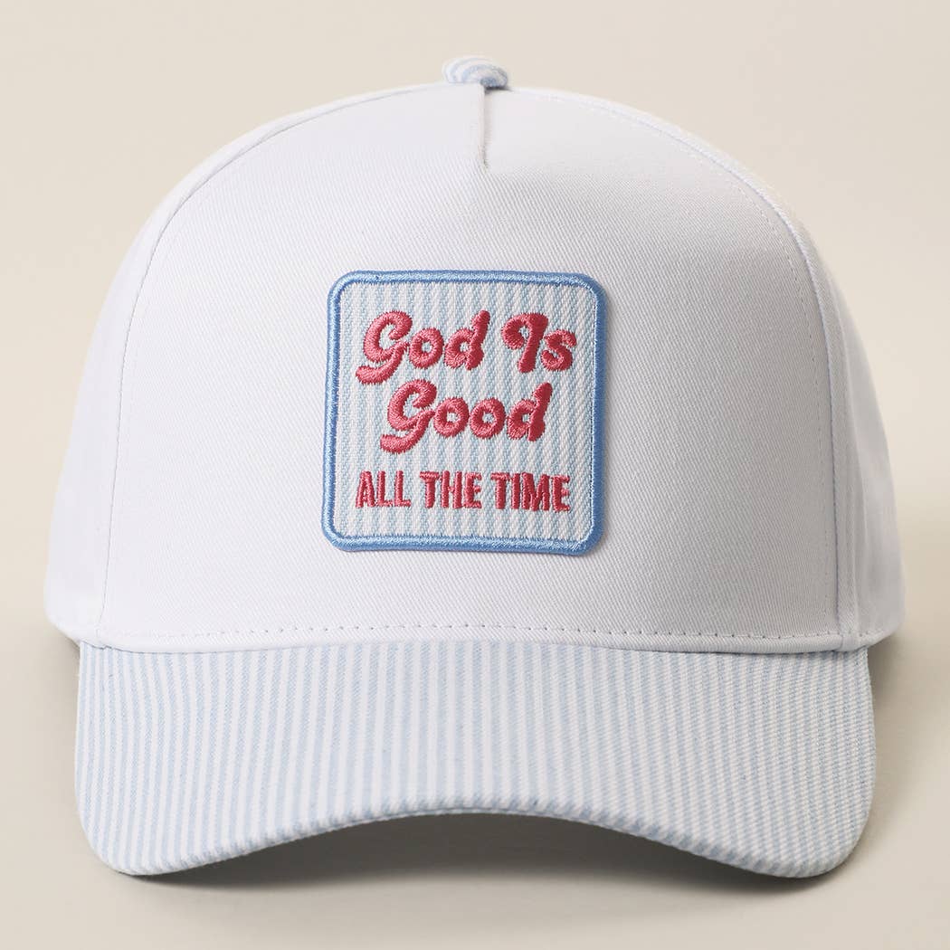 God Is Good Embroidered Patch Seersucker Brim Cap — Fashion City