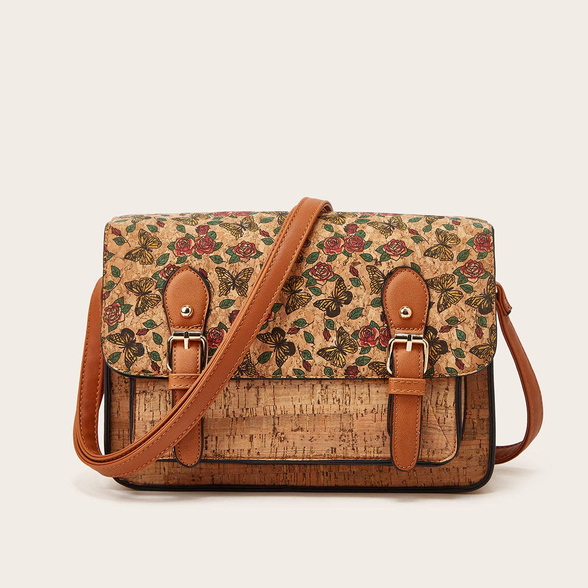 Big Capacity Vintage Floral Cork Messenger Bag