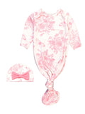 SoftSnooze™ Baby Girls Bamboo Viscose Pink Butterfly Garden Toile Ruffle Knotted Sleep Gown & Bow Hat Set - Premium Baby Sleepwear from RuffleButts + RuggedButts - Just $42.95! Shop now at Pat's Monograms