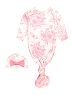 SoftSnooze™ Baby Girls Bamboo Viscose Pink Butterfly Garden Toile Ruffle Knotted Sleep Gown & Bow Hat Set - Premium Baby Sleepwear from RuffleButts + RuggedButts - Just $42.95! Shop now at Pat's Monograms