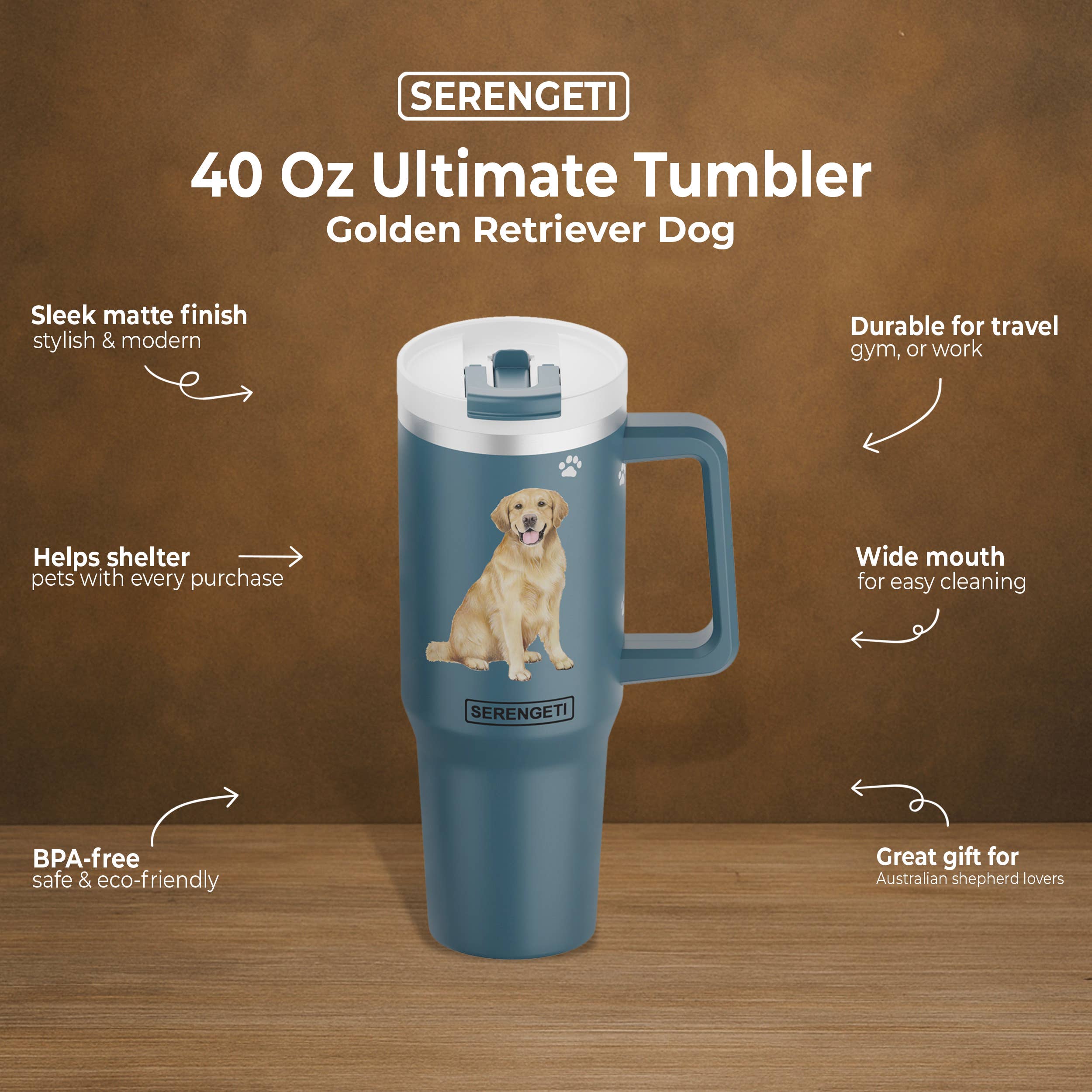 40oz Golden Retriever Tumbler -3D Printed - Vacuum Insulated - Premium Tumblers from E&S Pets - Just $36.95! Shop now at Pat's Monograms