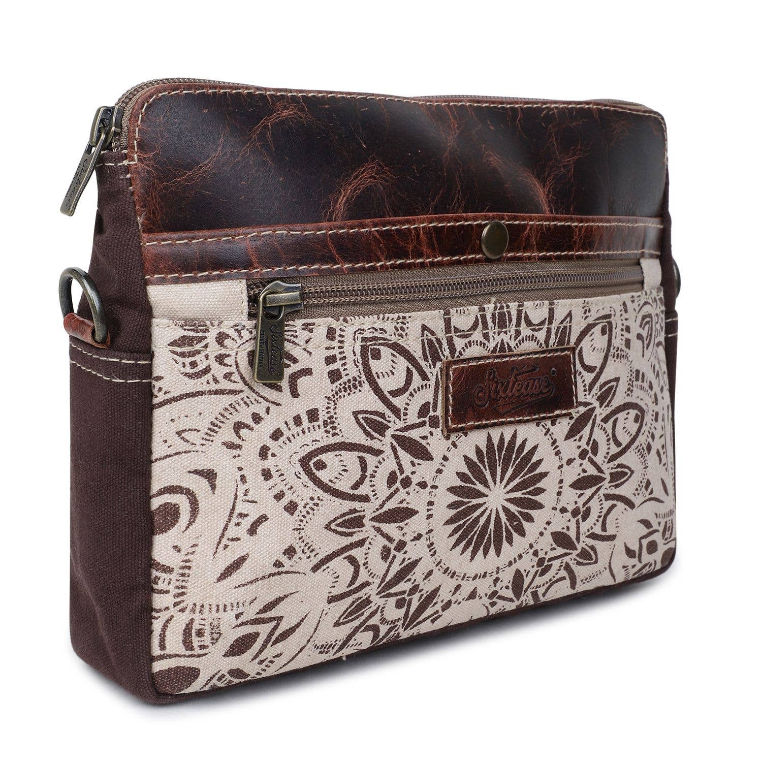 Buy Canvas & Leather Women Crossbody Bag - Linen/Rose Ebony