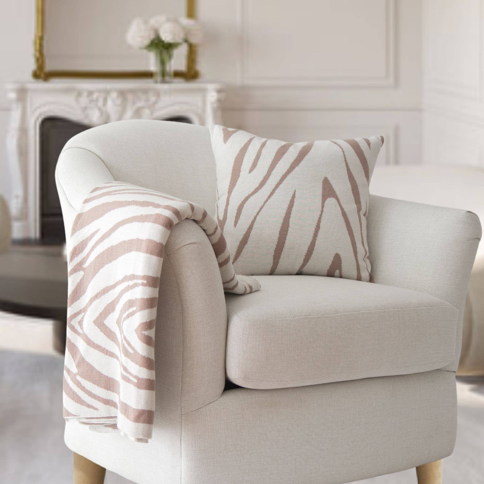 Rumi Zebra Cotton Knit Throw: Beige - Premium  from Tajik Home LLC - Just $35.95! Shop now at Pat's Monograms
