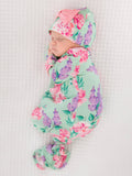 SoftSnooze™ Baby Girls Bamboo Viscose Sage Garden Ruffle Knotted Sleep Gown & Bow Hat Set - Premium Baby Sleepwear from RuffleButts + RuggedButts - Just $42.95! Shop now at Pat's Monograms
