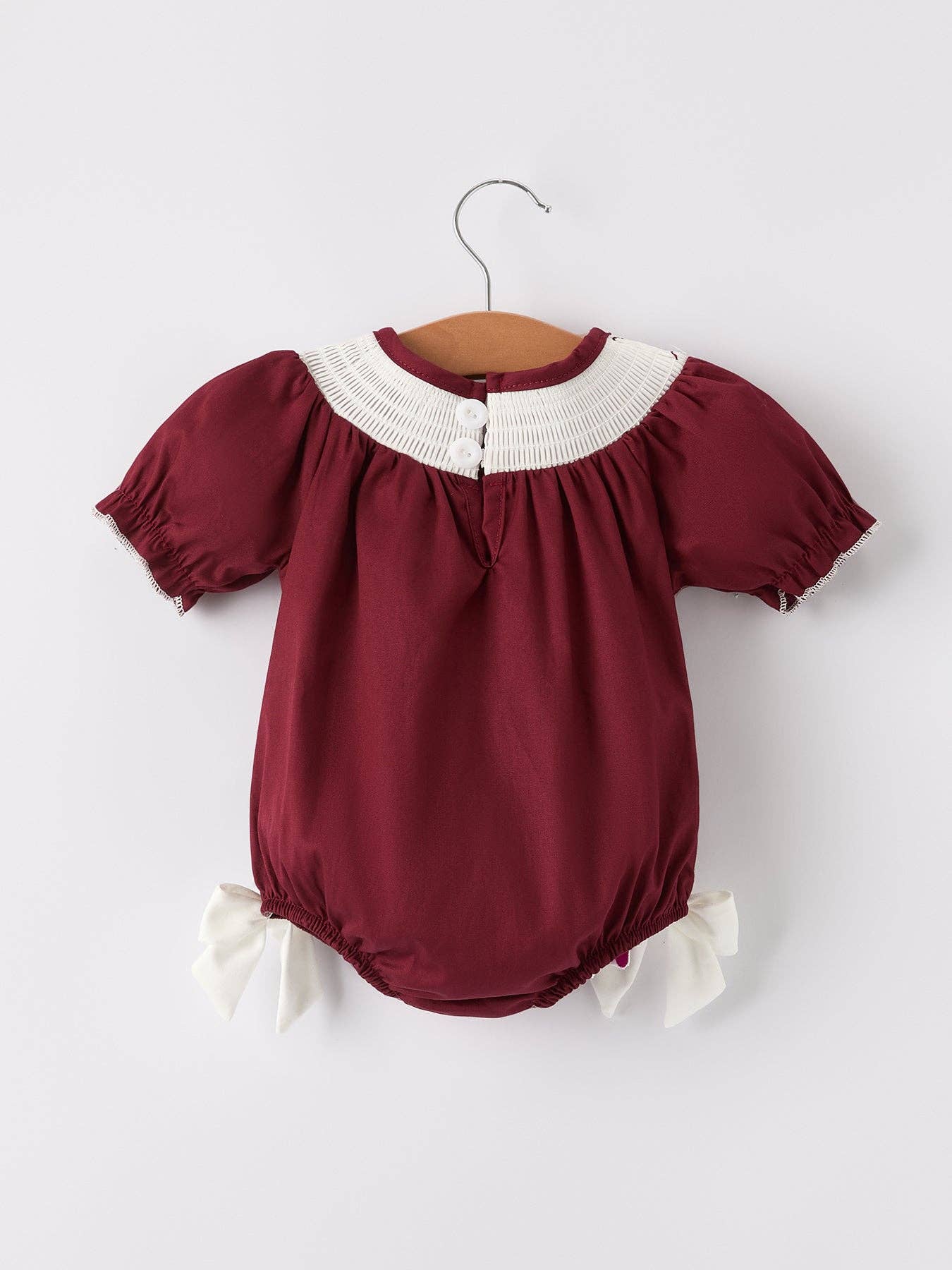 Dark Red Smocked Church Christ Bishop Christening Girls Romper - Premium Baby & Toddler Outfits from Rylee Faith Designs - Just $24.95! Shop now at Pat's Monograms