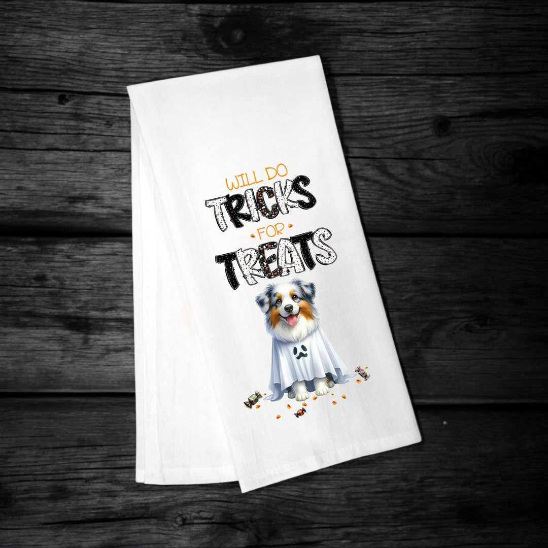 Australian Shepherd, Will Do Tricks for Treats Tea Towel, Aussie Mom, Kitchen Towel, Dish Towel, Flour Sack Towel, Dog Lover Gift - Premium  from Pat's Monograms - Just $15.22! Shop now at Pat's Monograms