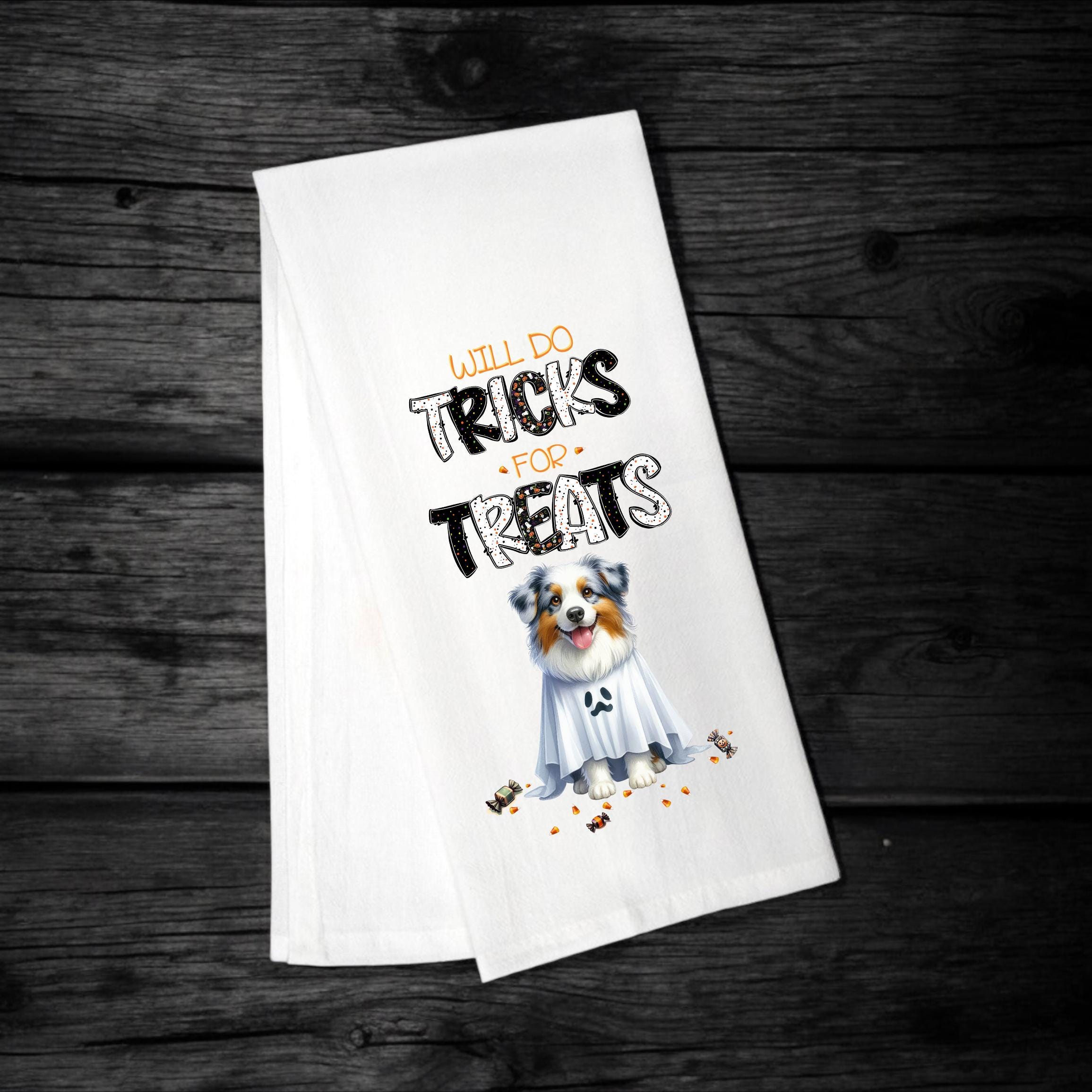 Australian Shepherd, Will Do Tricks for Treats Tea Towel, Aussie Mom, Kitchen Towel, Dish Towel, Flour Sack Towel, Dog Lover Gift - Premium  from Pat's Monograms - Just $15.22! Shop now at Pat's Monograms