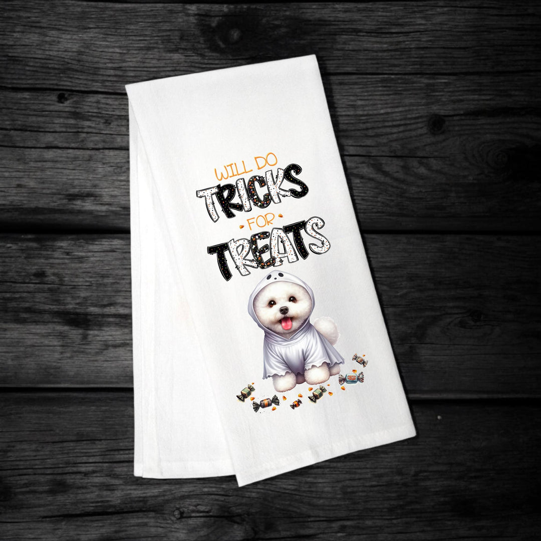 Bichon Frise - Will Do Tricks for Treats Tea Towel - Premium Kitchen Towel from Pat's Monograms - Just $14.95! Shop now at Pat's Monograms