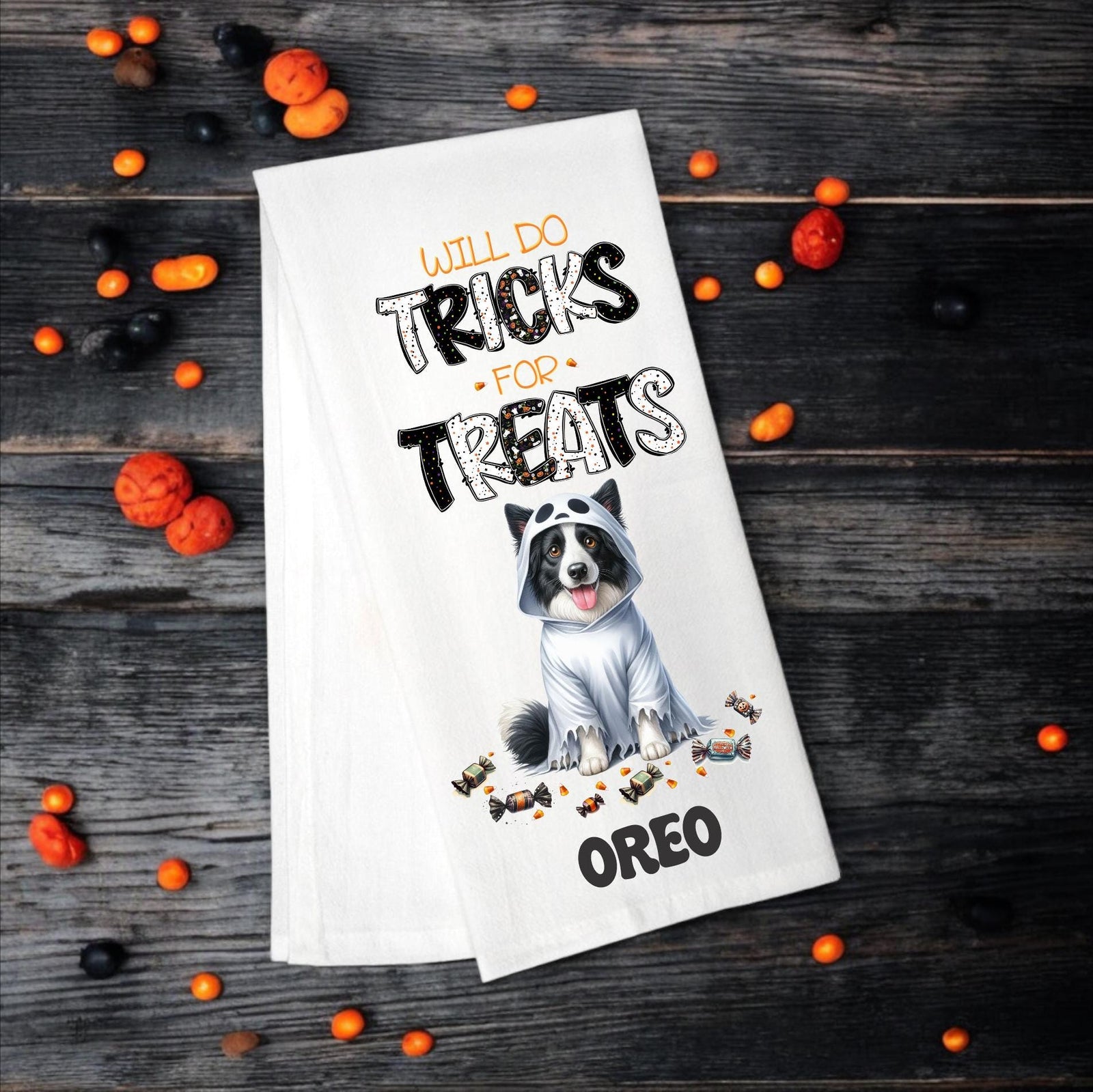 Border Collie - Will Do Tricks for Treats Tea Towel - Premium Kitchen Towel from Pat's Monograms - Just $14.95! Shop now at Pat's Monograms