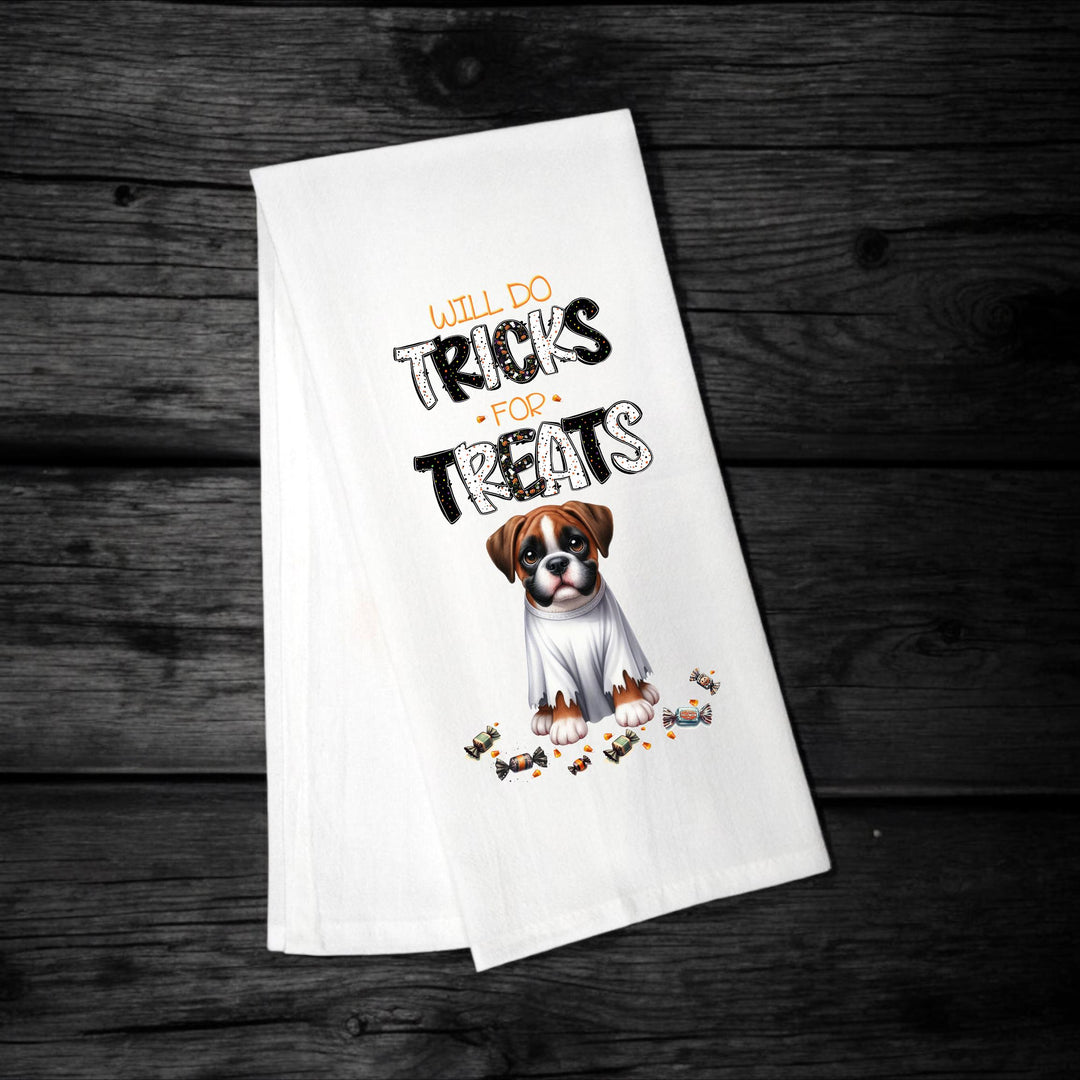 Boxer - Will Do Tricks for Treats Tea Towel - Premium Kitchen Towel from Pat's Monograms - Just $14.95! Shop now at Pat's Monograms