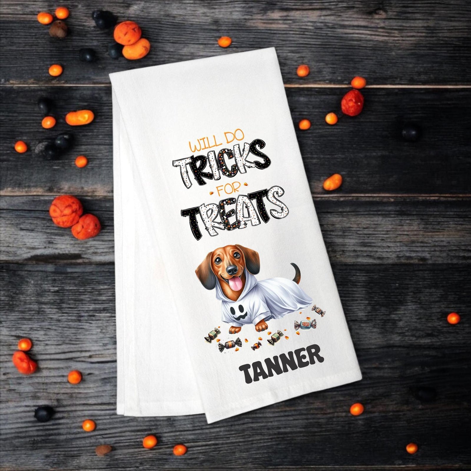 Dachshund - Will Do Tricks for Treats Tea Towel - Premium Kitchen Towel from Pat's Monograms - Just $14.95! Shop now at Pat's Monograms