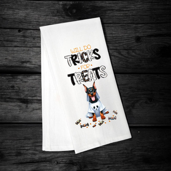 Doberman - Will Do Tricks for Treats Tea Towel - Premium Kitchen Towel from Pat's Monograms - Just $14.95! Shop now at Pat's Monograms