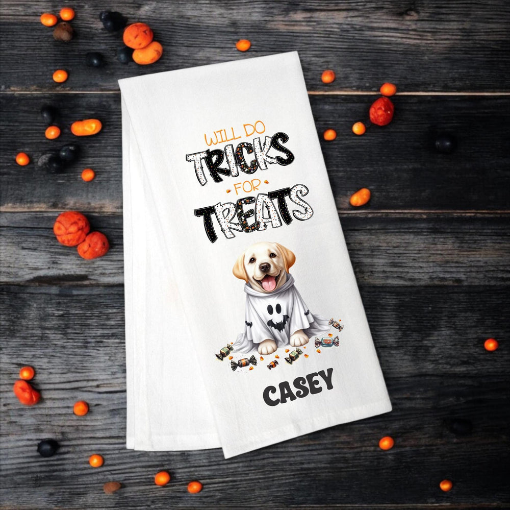 Labrador - Will Do Tricks for Treats Tea Towel - Premium Kitchen Towel from Pat's Monograms - Just $14.95! Shop now at Pat's Monograms