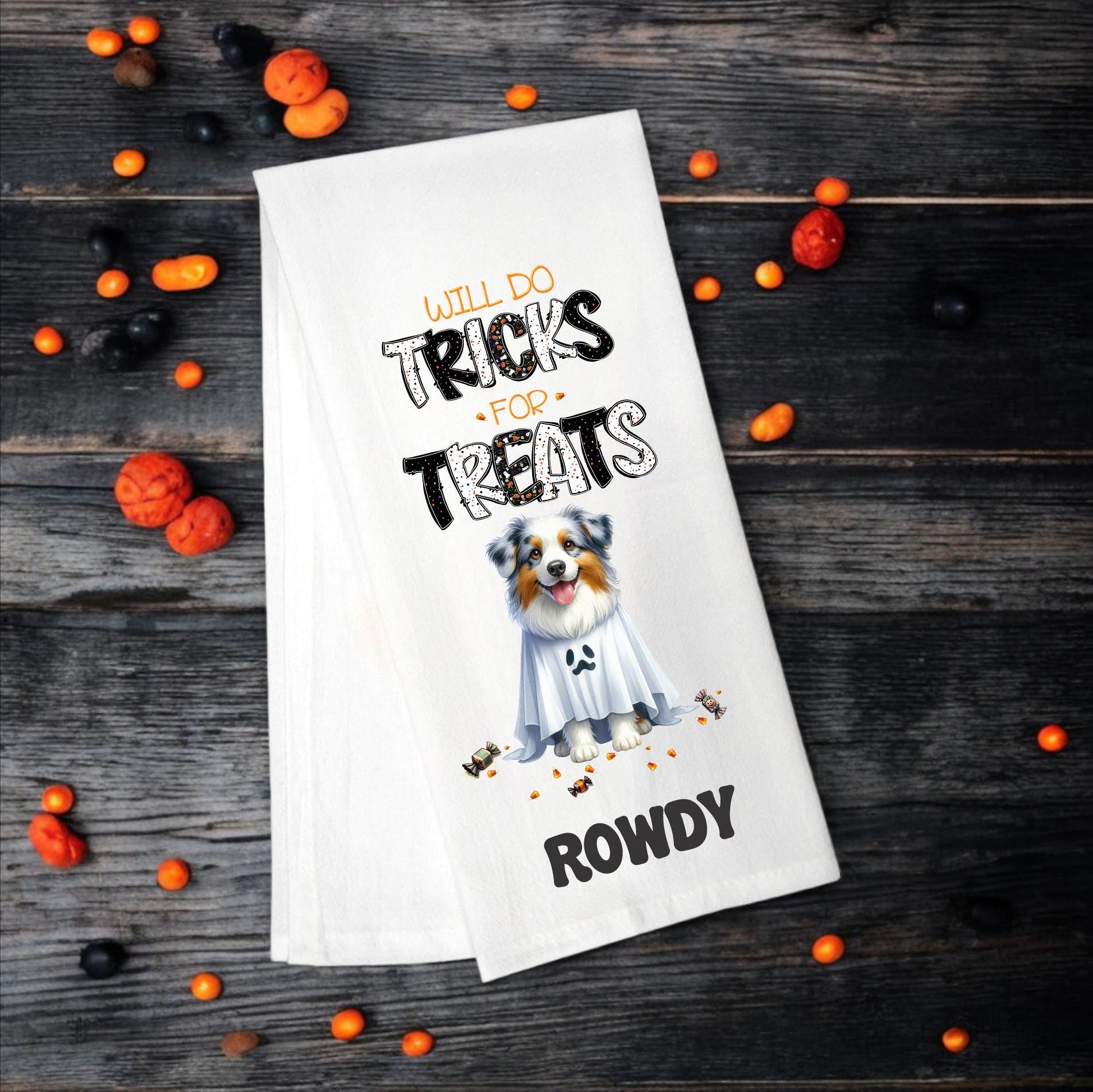 Australian Shepherd, Will Do Tricks for Treats Tea Towel, Aussie Mom, Kitchen Towel, Dish Towel, Flour Sack Towel, Dog Lover Gift - Premium  from Pat's Monograms - Just $15.22! Shop now at Pat's Monograms