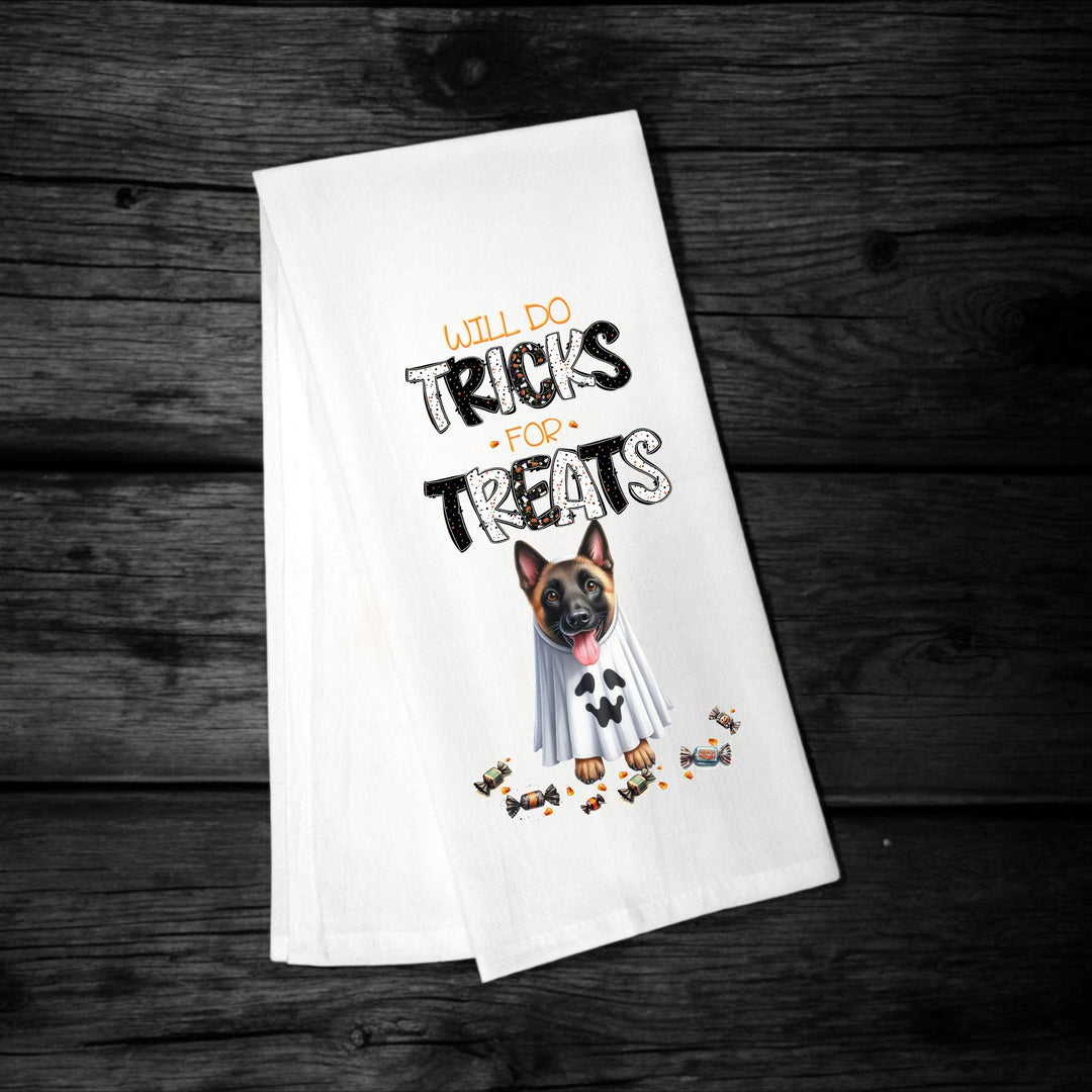 Belgian Malinois - Will Do Tricks for Treats Tea Towel - Premium Kitchen Towel from Pat's Monograms - Just $14.95! Shop now at Pat's Monograms