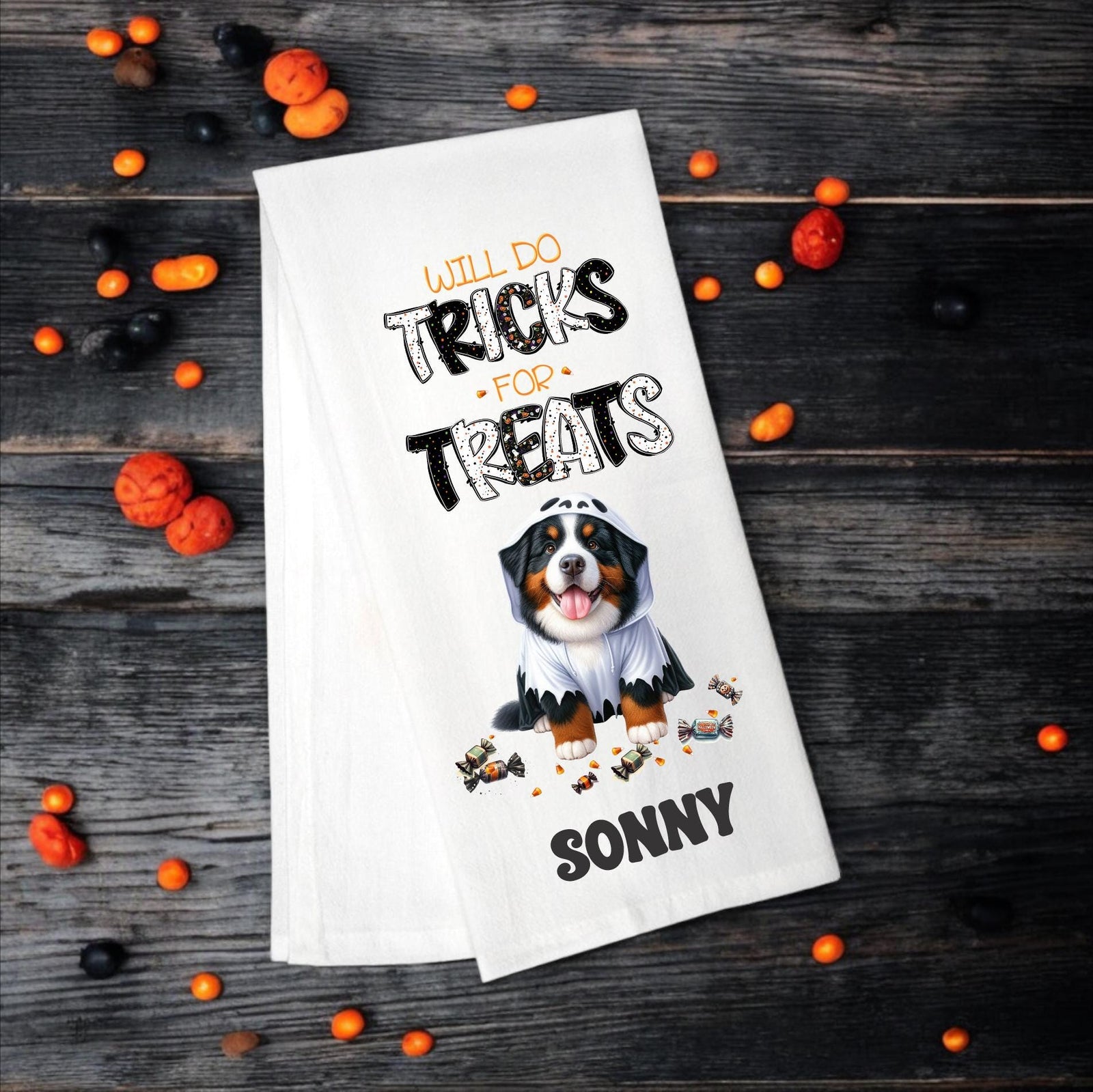 Bernese Mountain Dog - Will Do Tricks for Treats Tea Towel - Premium Kitchen Towel from Pat's Monograms - Just $14.95! Shop now at Pat's Monograms