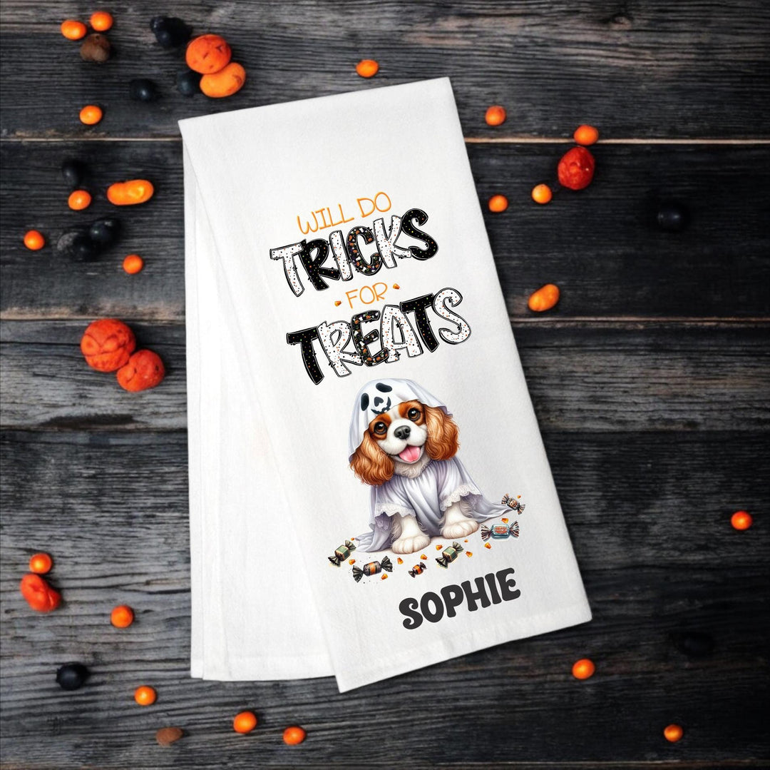 Cavalier King Charles - Will Do Tricks for Treats Tea Towel - Premium Kitchen Towel from Pat's Monograms - Just $14.95! Shop now at Pat's Monograms