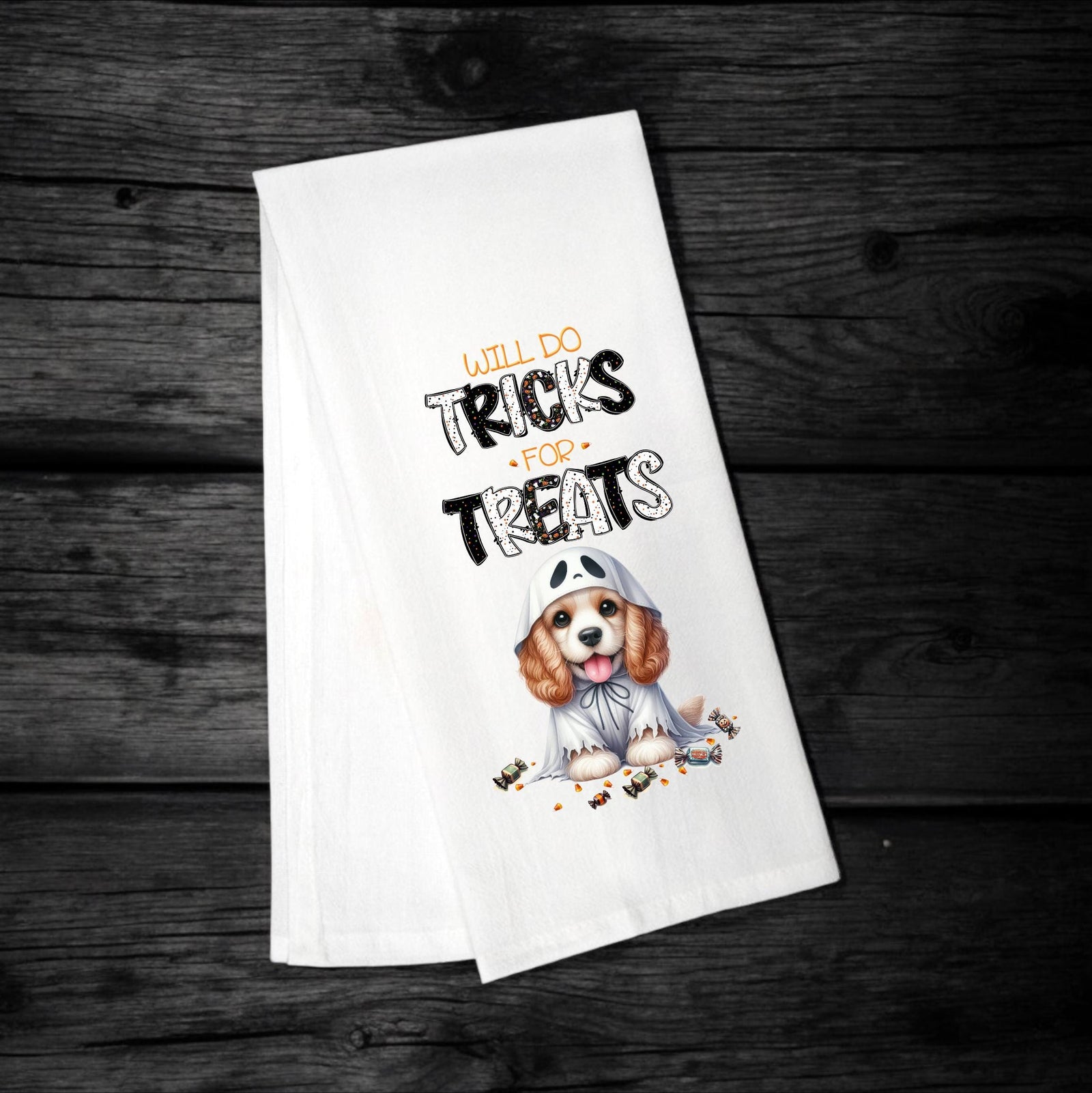Cocker Spaniel - Will Do Tricks for Treats Tea Towel - Premium Kitchen Towel from Pat's Monograms - Just $14.95! Shop now at Pat's Monograms