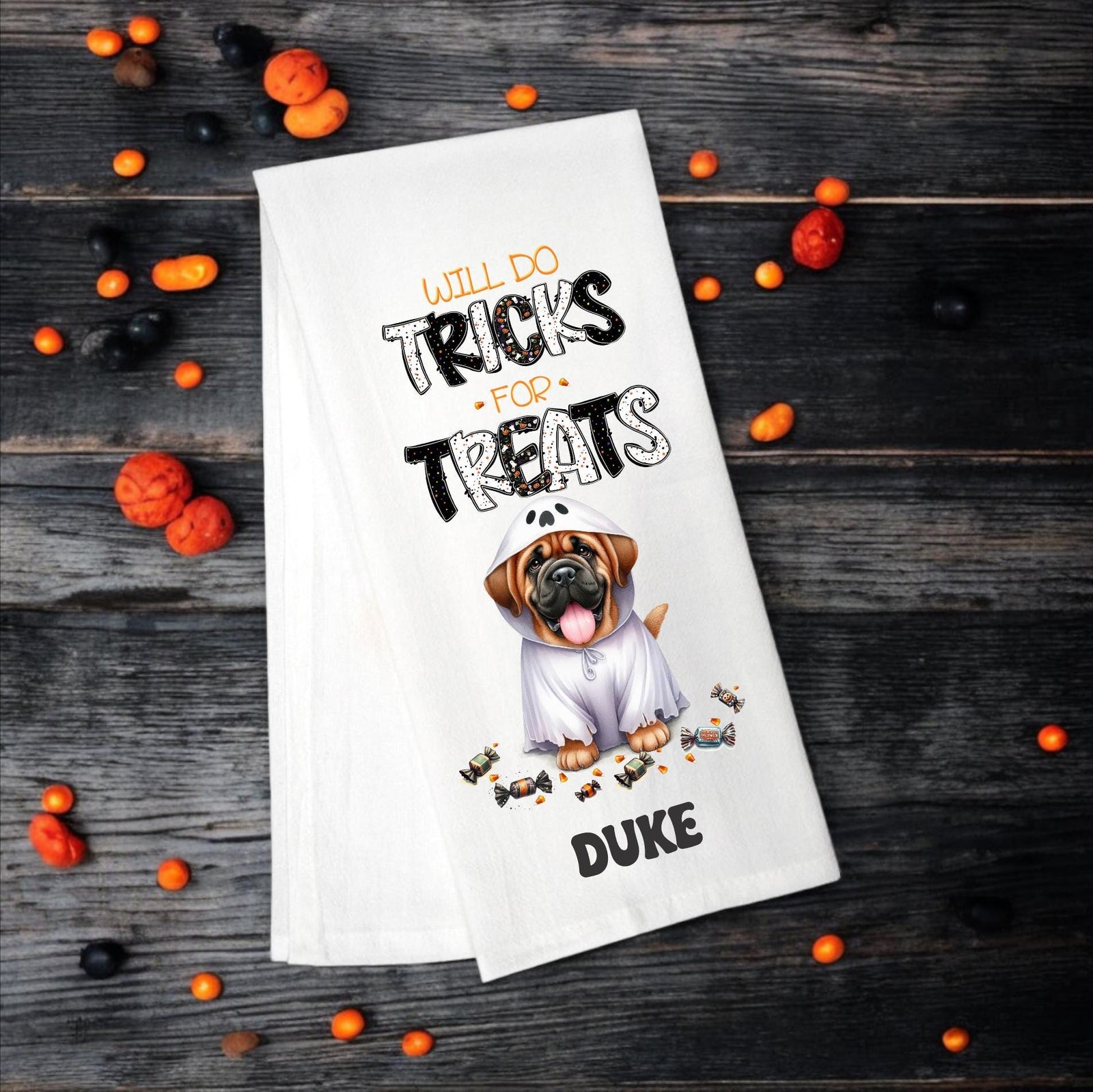 Mastiff - Will Do Tricks for Treats Tea Towel - Premium Kitchen Towel from Pat's Monograms - Just $14.95! Shop now at Pat's Monograms