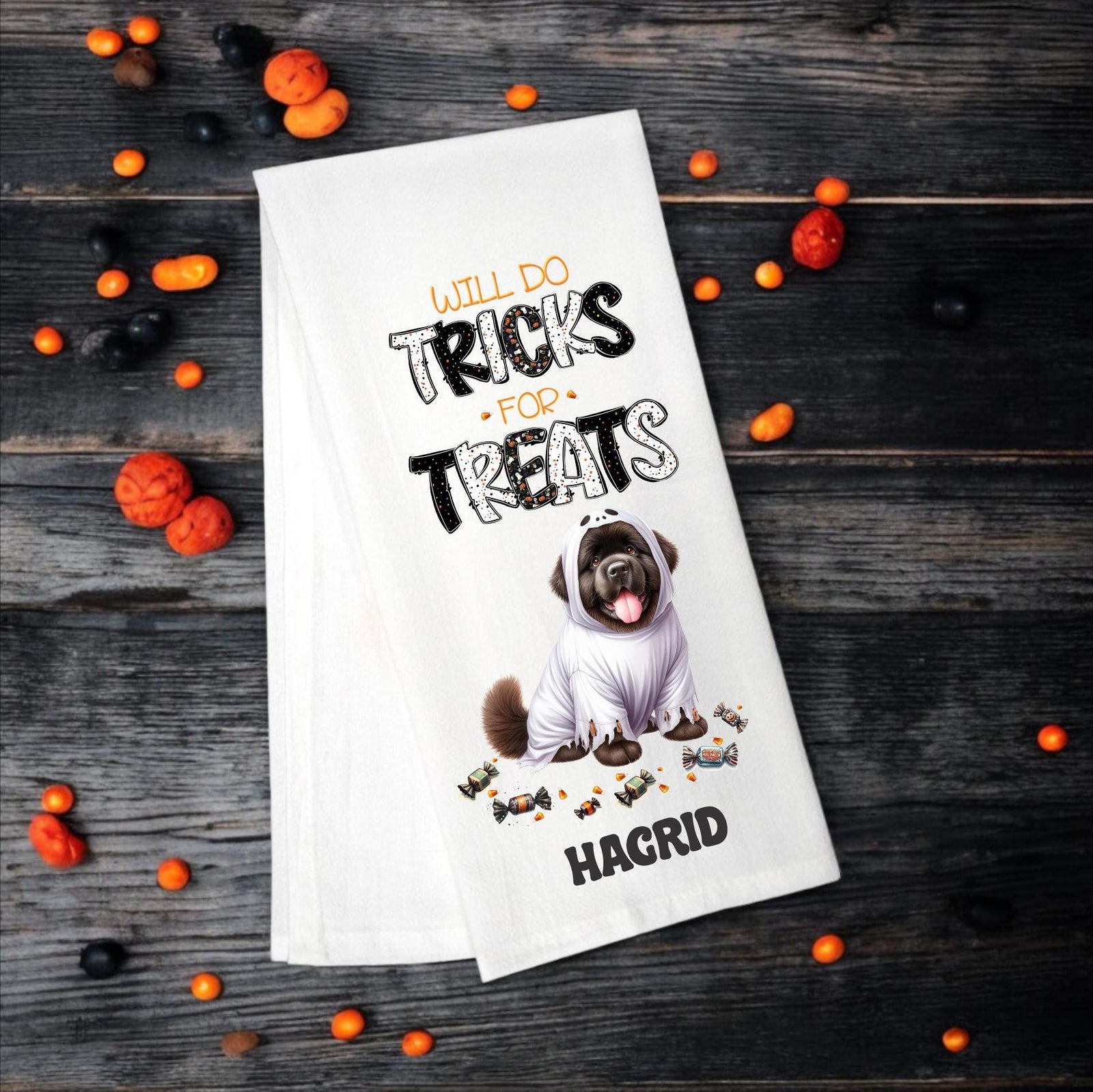Newfoundland - Will Do Tricks for Treats Tea Towel - Premium Kitchen Towel from Pat's Monograms - Just $14.95! Shop now at Pat's Monograms