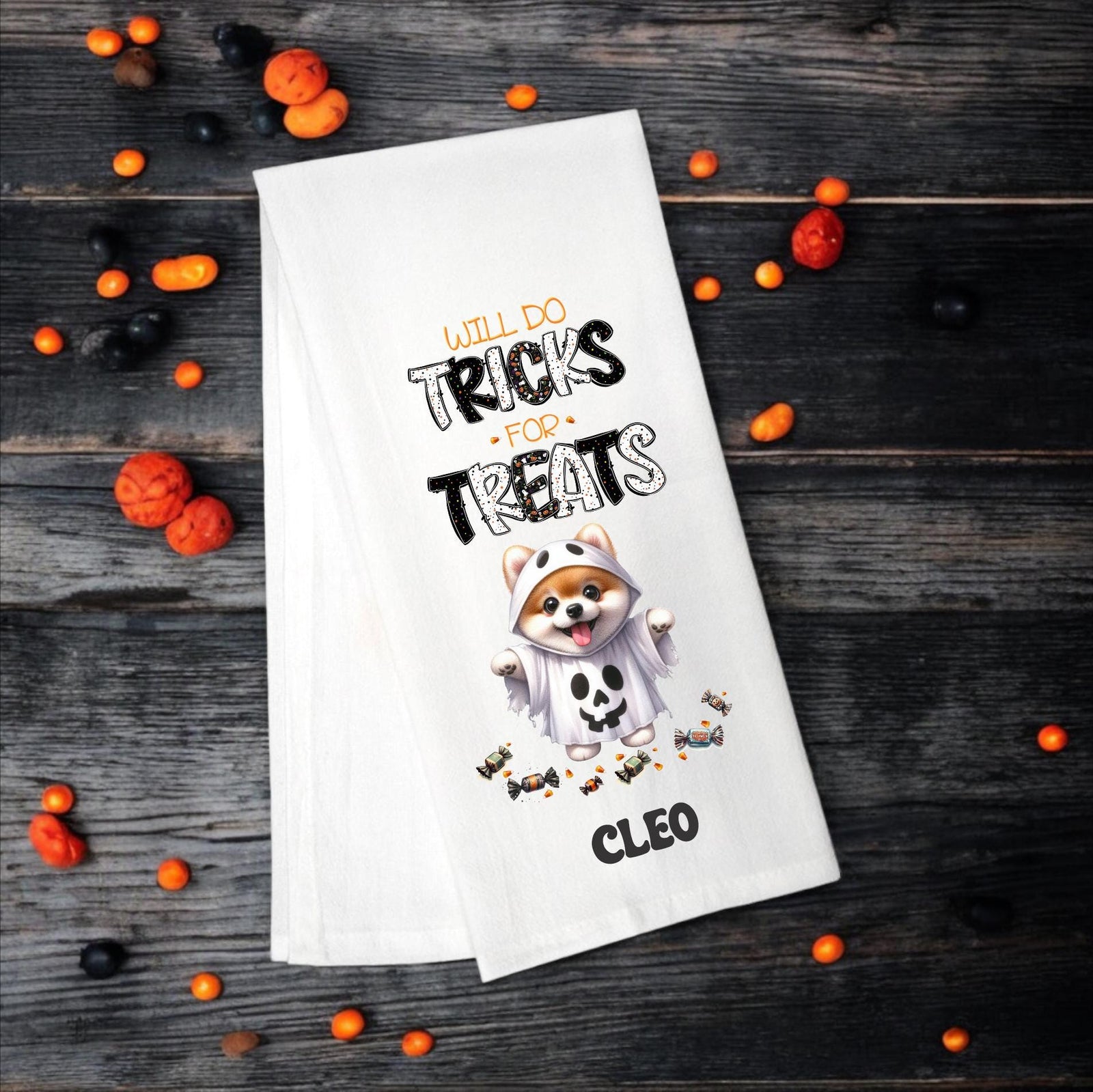Pomeranian - Will Do Tricks for Treats Tea Towel - Premium Kitchen Towel from Pat's Monograms - Just $14.95! Shop now at Pat's Monograms