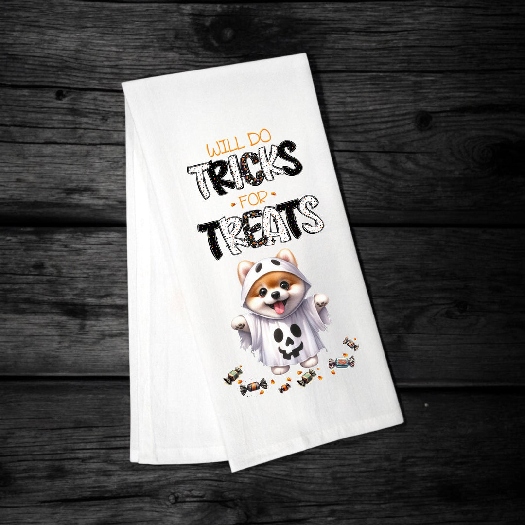 Pomeranian - Will Do Tricks for Treats Tea Towel - Premium Kitchen Towel from Pat's Monograms - Just $14.95! Shop now at Pat's Monograms