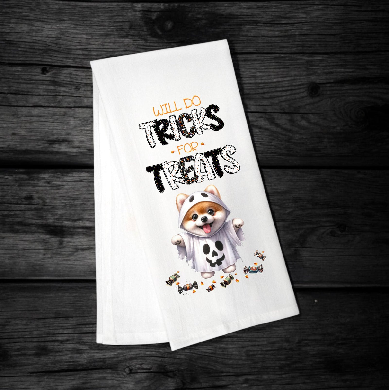 Pomeranian - Will Do Tricks for Treats Tea Towel - Premium Kitchen Towel from Pat's Monograms - Just $14.95! Shop now at Pat's Monograms
