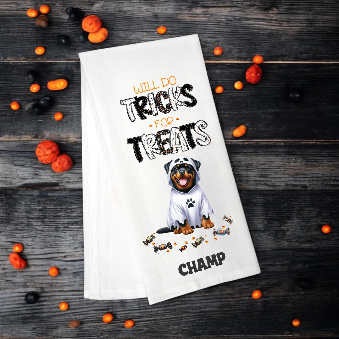 Rottweiler - Will Do Tricks for Treats Tea Towel - Premium Kitchen Towel from Pat's Monograms - Just $14.95! Shop now at Pat's Monograms