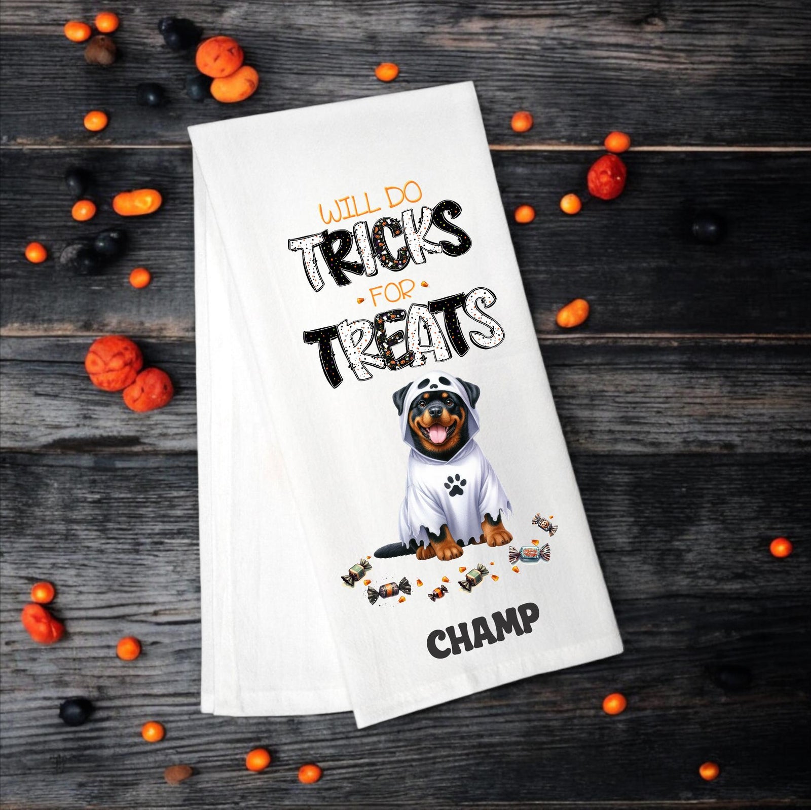 Rottweiler - Will Do Tricks for Treats Tea Towel - Premium Kitchen Towel from Pat's Monograms - Just $14.95! Shop now at Pat's Monograms