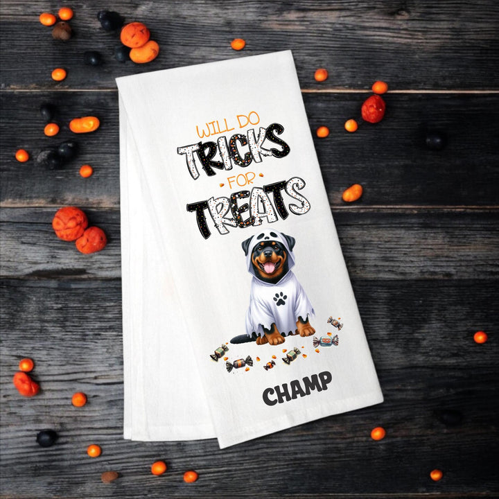 Rottweiler - Will Do Tricks for Treats Tea Towel - Premium Kitchen Towel from Pat's Monograms - Just $14.95! Shop now at Pat's Monograms