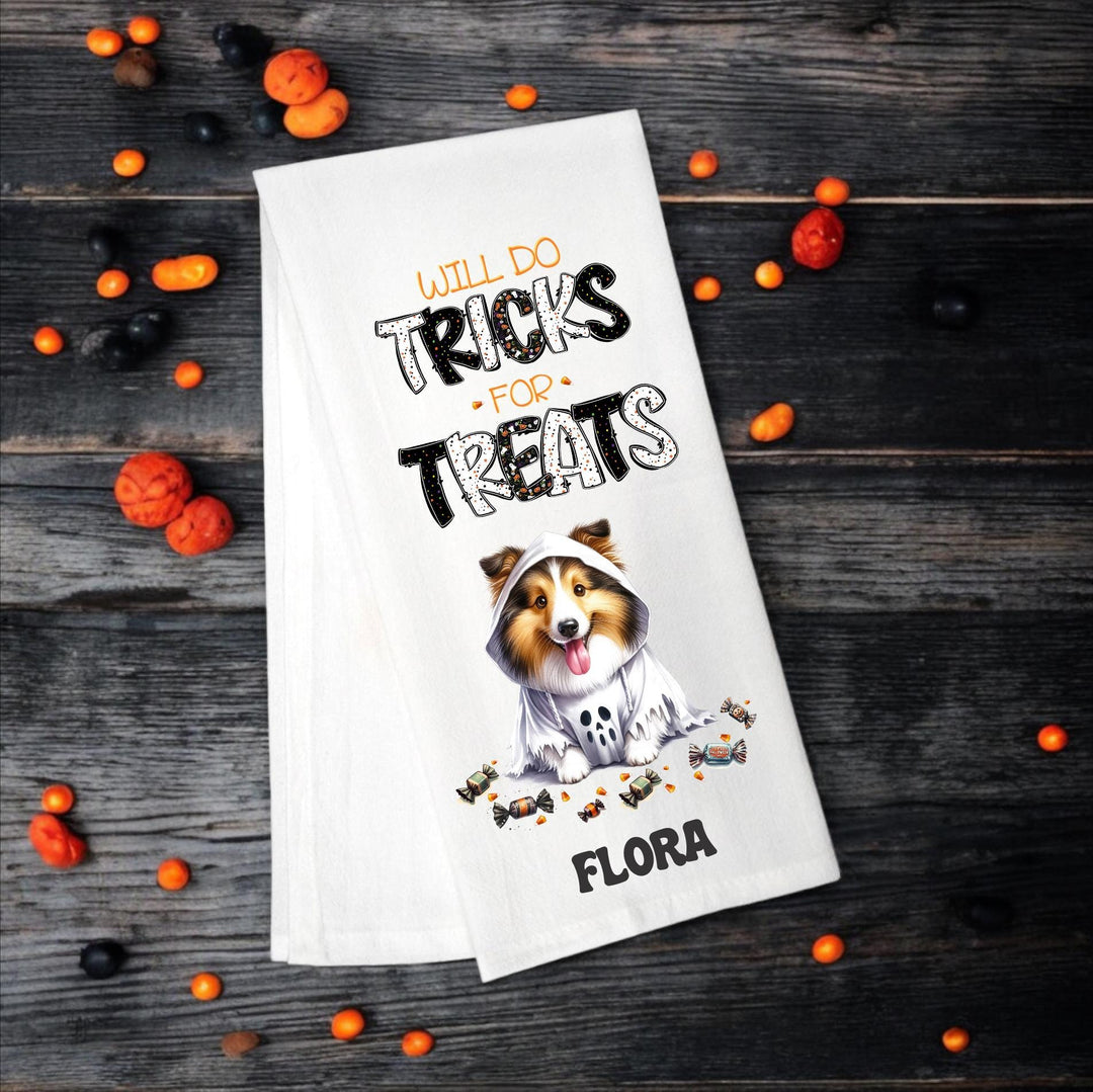 Sheltie - Will Do Tricks for Treats Tea Towel - Premium Kitchen Towel from Pat's Monograms - Just $14.95! Shop now at Pat's Monograms