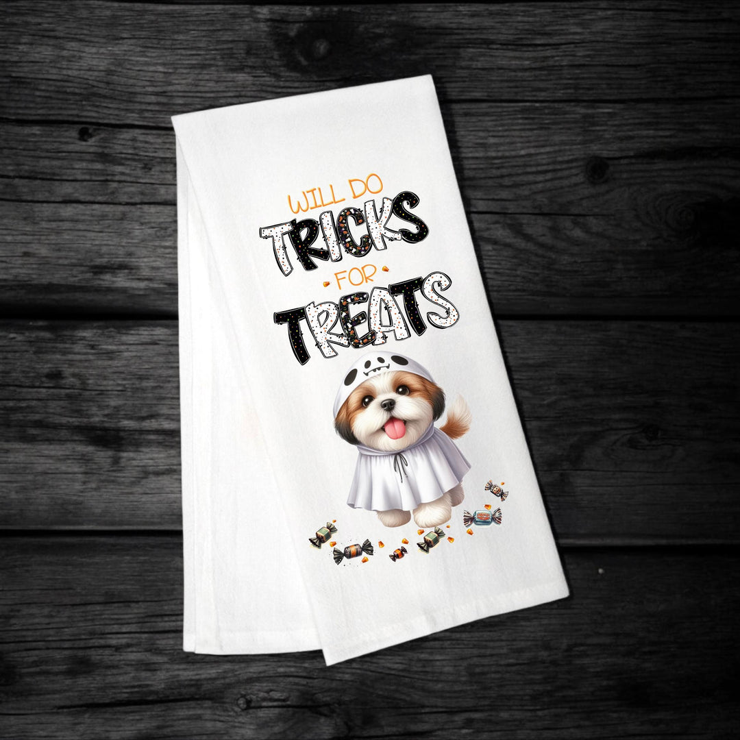 Shih Tzu - Will Do Tricks for Treats Tea Towel - Premium Kitchen Towel from Pat's Monograms - Just $14.95! Shop now at Pat's Monograms