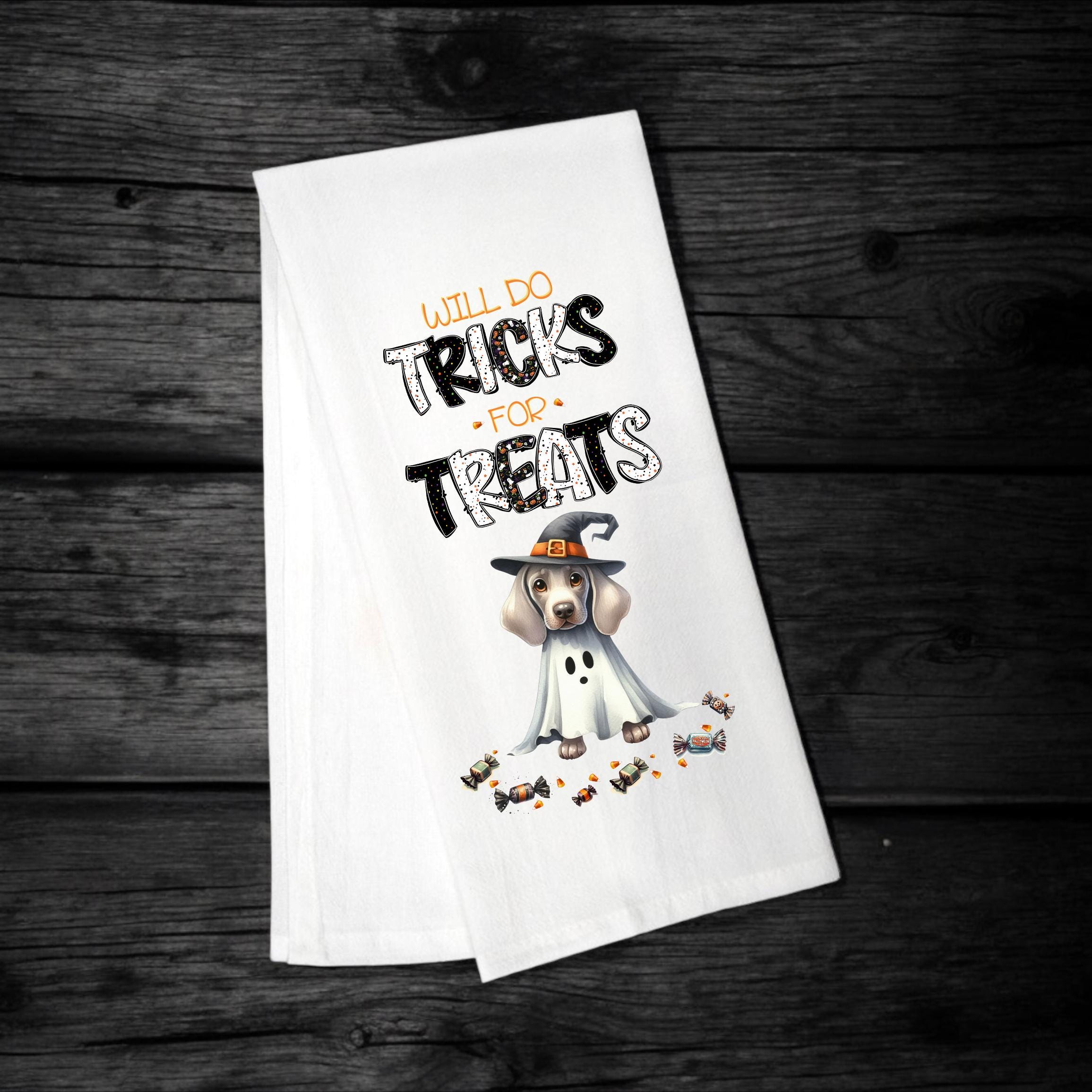 Weimaraner - Will Do Tricks for Treats Tea Towel - Premium Kitchen Towel from Pat's Monograms - Just $14.95! Shop now at Pat's Monograms