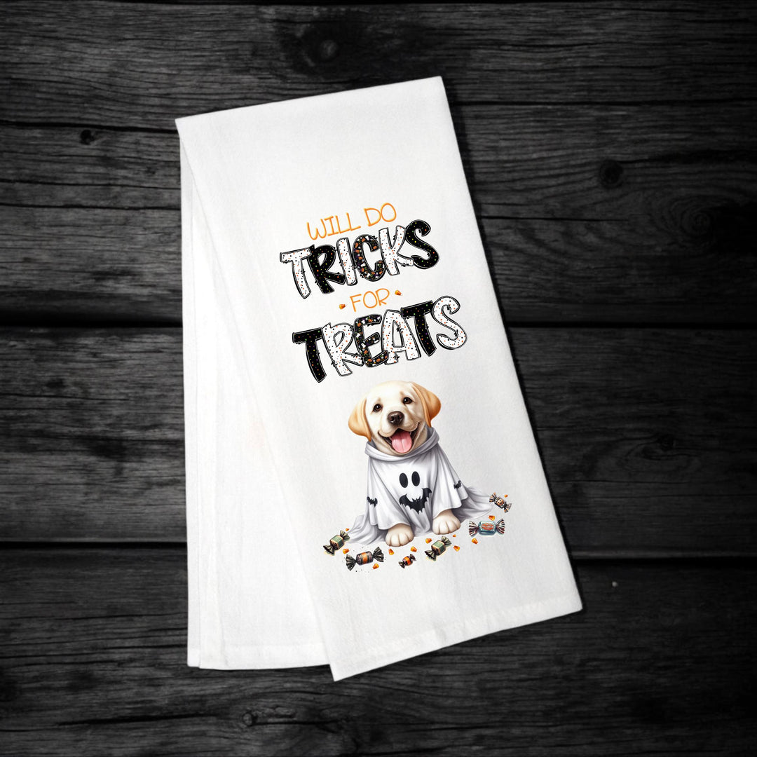 Labrador - Will Do Tricks for Treats Tea Towel - Premium Kitchen Towel from Pat's Monograms - Just $14.95! Shop now at Pat's Monograms