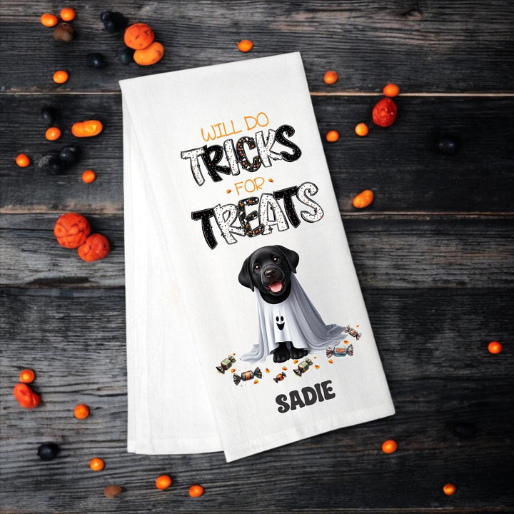Black Labrador - Will Do Tricks for Treats Tea Towel - Premium Kitchen Towel from Pat's Monograms - Just $14.95! Shop now at Pat's Monograms