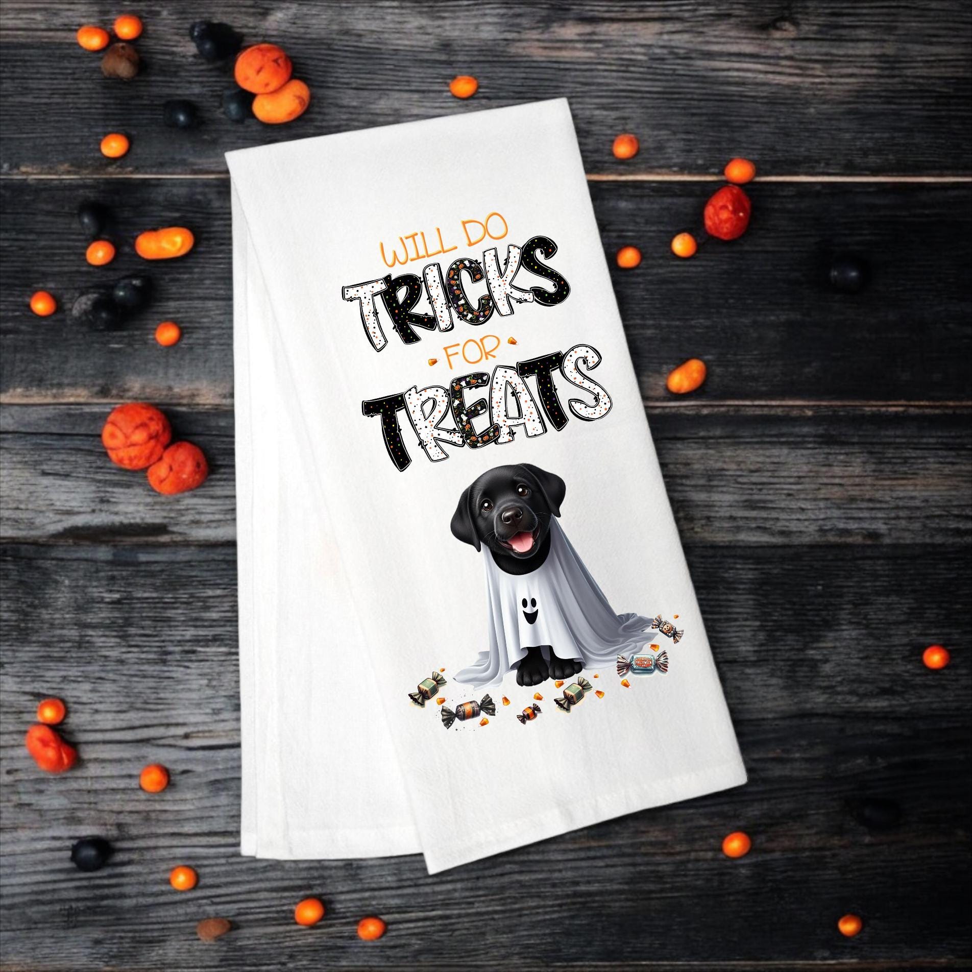 Black Labrador - Will Do Tricks for Treats Tea Towel - Premium Kitchen Towel from Pat's Monograms - Just $14.95! Shop now at Pat's Monograms