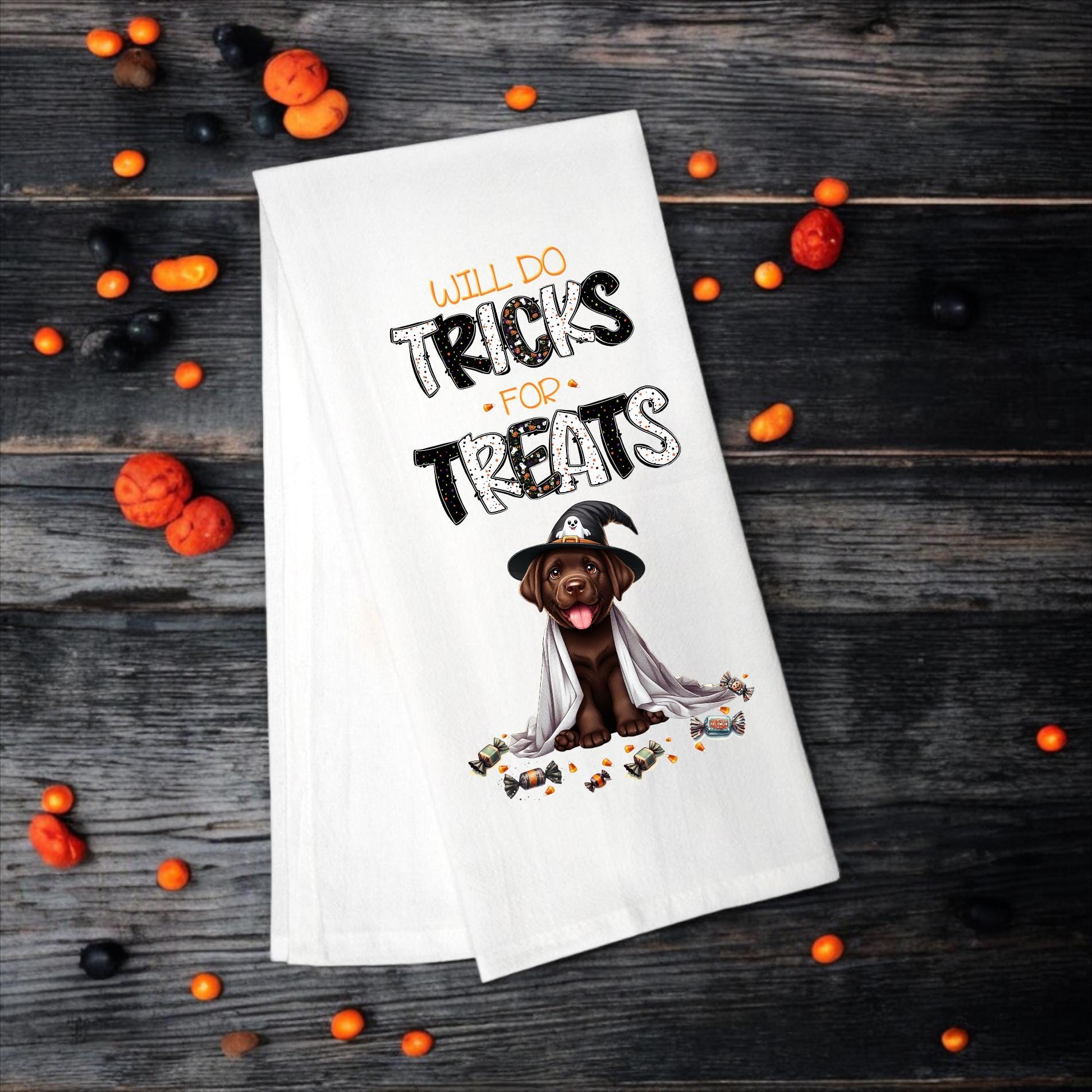 Chocolate Labrador - Will Do Tricks for Treats Tea Towel - Premium Kitchen Towel from Pat's Monograms - Just $14.95! Shop now at Pat's Monograms