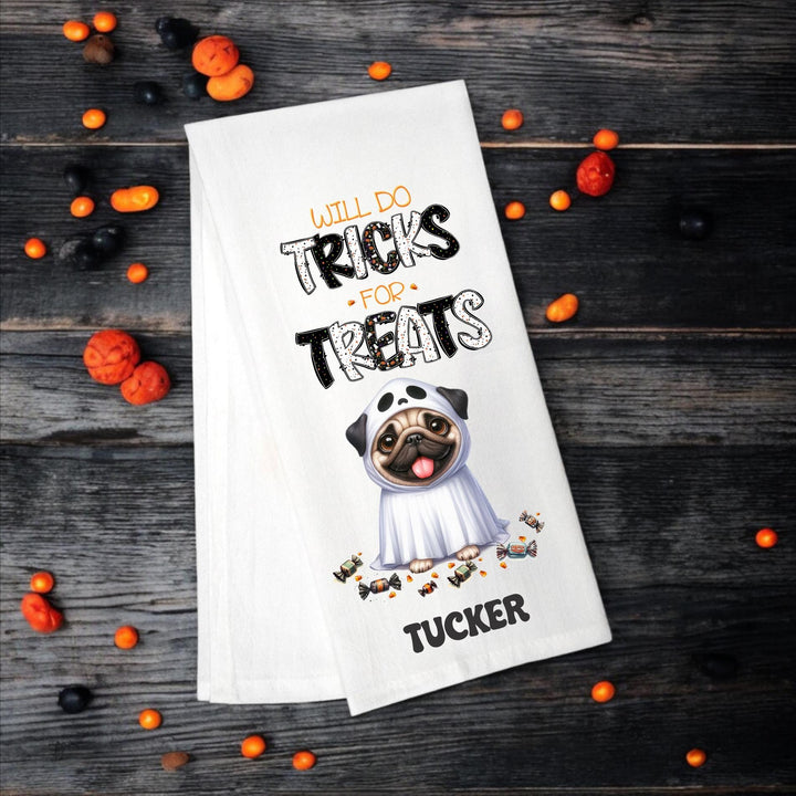 Pug - Will Do Tricks for Treats Tea Towel - Premium Kitchen Towel from Pat's Monograms - Just $14.95! Shop now at Pat's Monograms