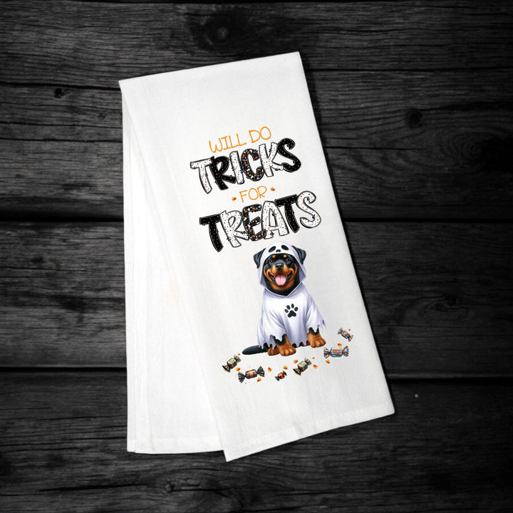 Rottweiler - Will Do Tricks for Treats Tea Towel - Premium Kitchen Towel from Pat's Monograms - Just $14.95! Shop now at Pat's Monograms