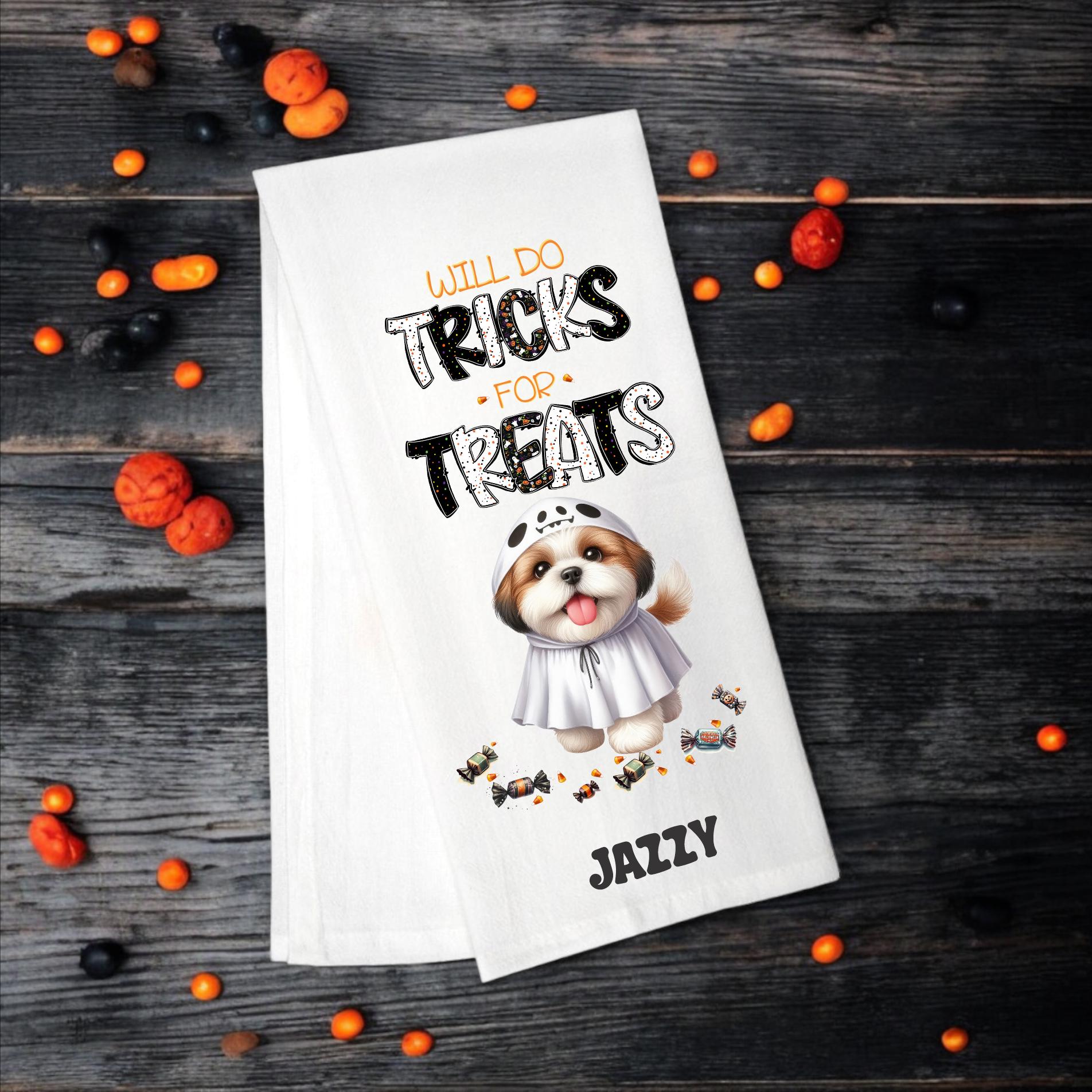 Shih Tzu - Will Do Tricks for Treats Tea Towel - Premium Kitchen Towel from Pat's Monograms - Just $14.95! Shop now at Pat's Monograms