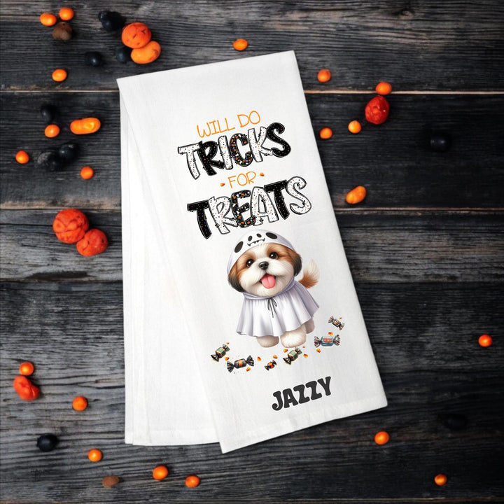 Shih Tzu - Will Do Tricks for Treats Tea Towel - Premium Kitchen Towel from Pat's Monograms - Just $14.95! Shop now at Pat's Monograms