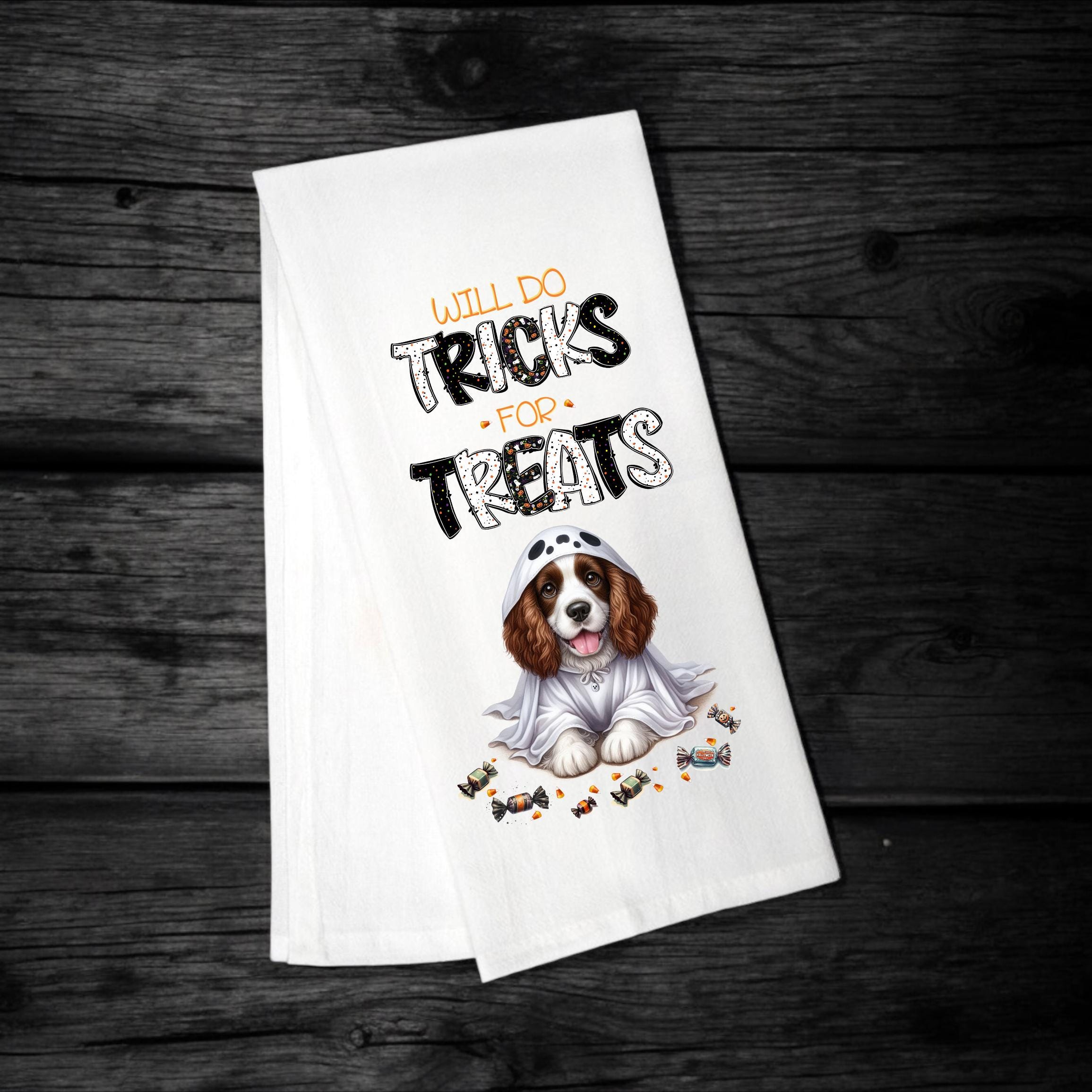 Springer Spaniel - Will Do Tricks for Treats Tea Towel - Premium Kitchen Towel from Pat's Monograms - Just $14.95! Shop now at Pat's Monograms