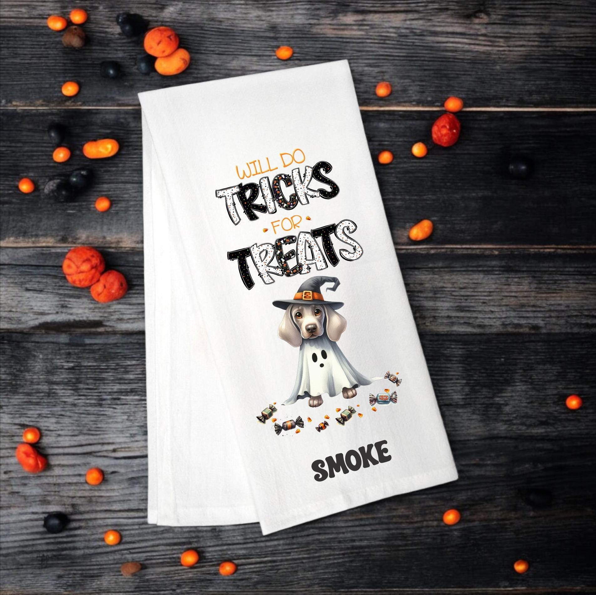 Weimaraner - Will Do Tricks for Treats Tea Towel - Premium Kitchen Towel from Pat's Monograms - Just $14.95! Shop now at Pat's Monograms