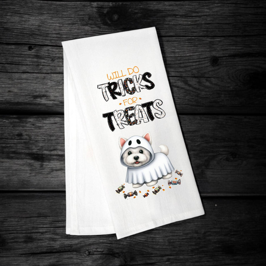 Westie - Will Do Tricks for Treats Tea Towel - Premium Kitchen Towel from Pat's Monograms - Just $14.95! Shop now at Pat's Monograms