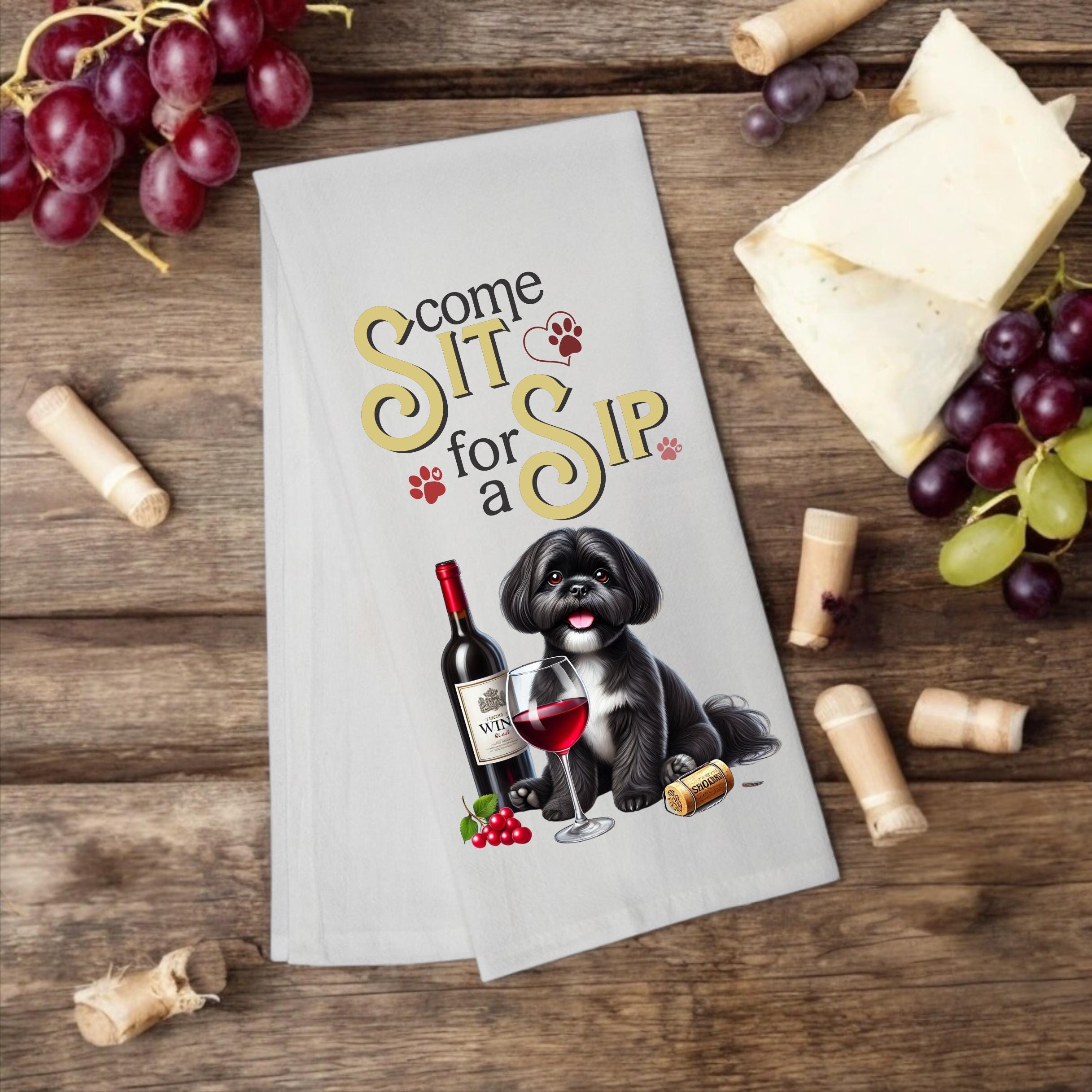 Shih Tzu Kitchen Tea Towel – ‘Come Sit for a Sip’ Flour Sack Dog Mom Gift” - Premium Kitchen Towel from Pat's Monograms - Just $14.95! Shop now at Pat's Monograms